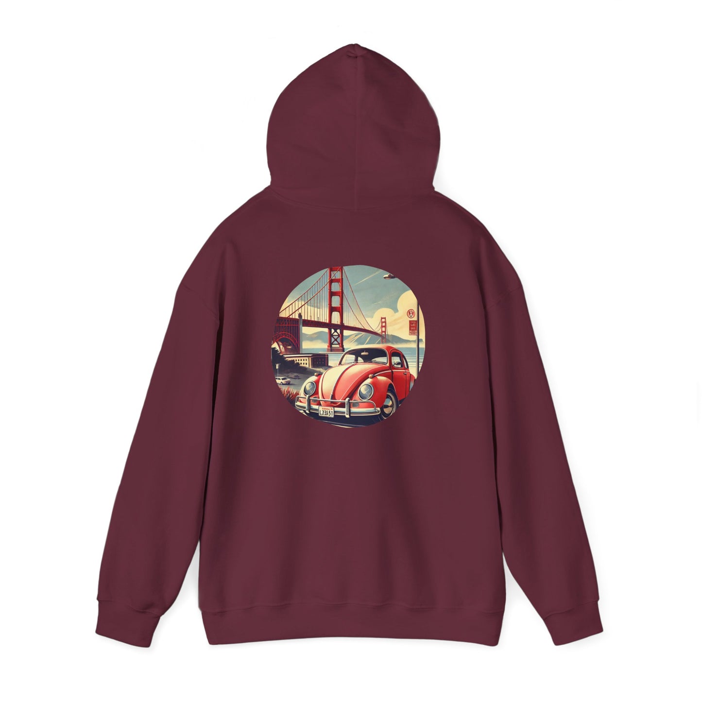Golden Gate Cruiser VW Sweatshirt, Vintage San Francisco Road Trip Style, Unisex Heavy Blend™ Hooded Sweatshirt