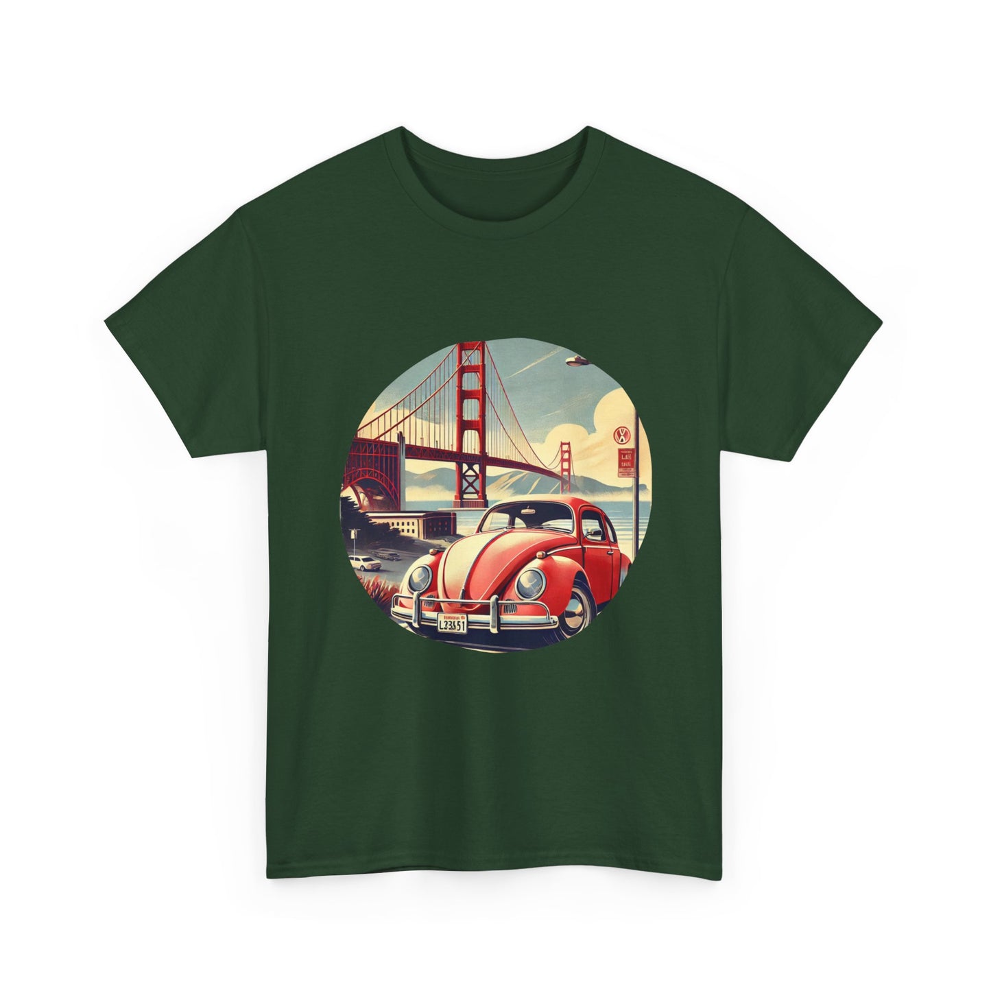 Golden Gate Cruiser VW T-Shirt, Retro San Francisco Vintage Car Design, Retro Car Vibes Unisex Heavy Cotton Tee, Graphic Tee, Vintage T-Shirt, Casual Wear, Gift for Car Lovers