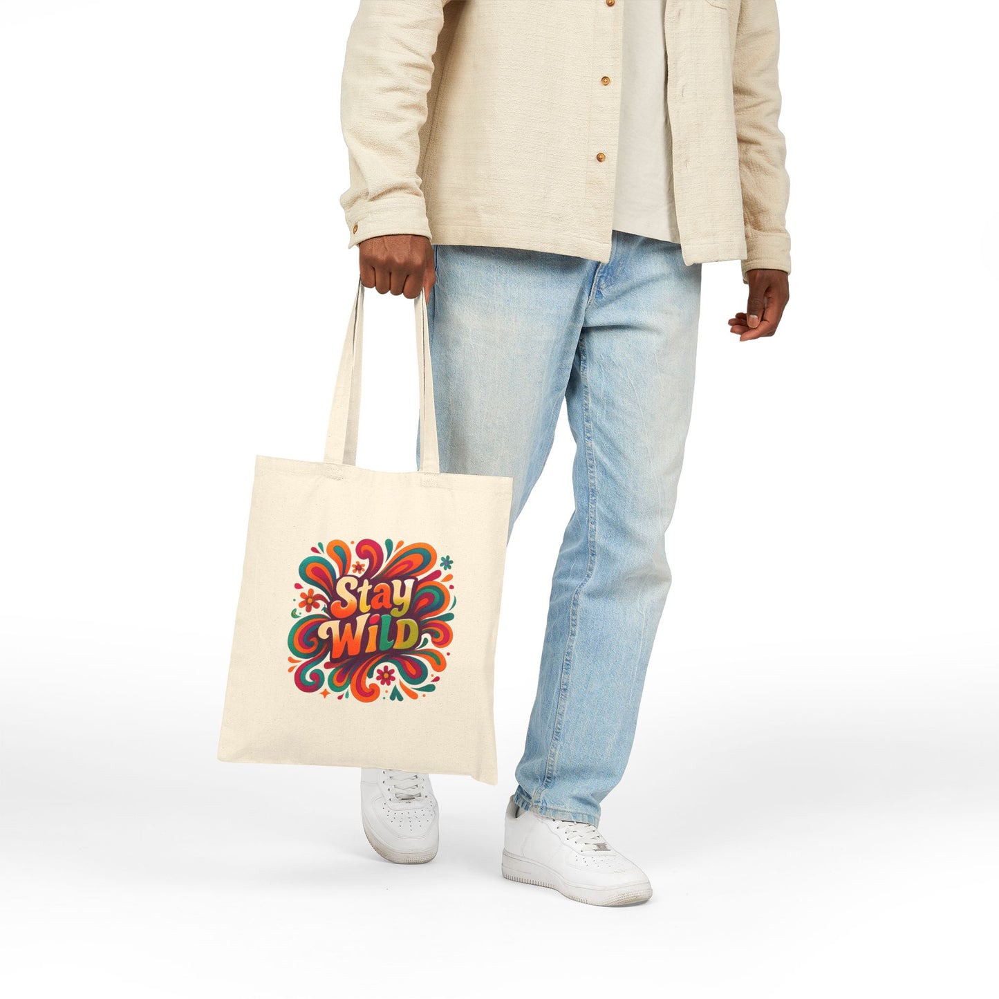 Stay Wild Retro Tote Bag Cotton Canvas Tote Bag