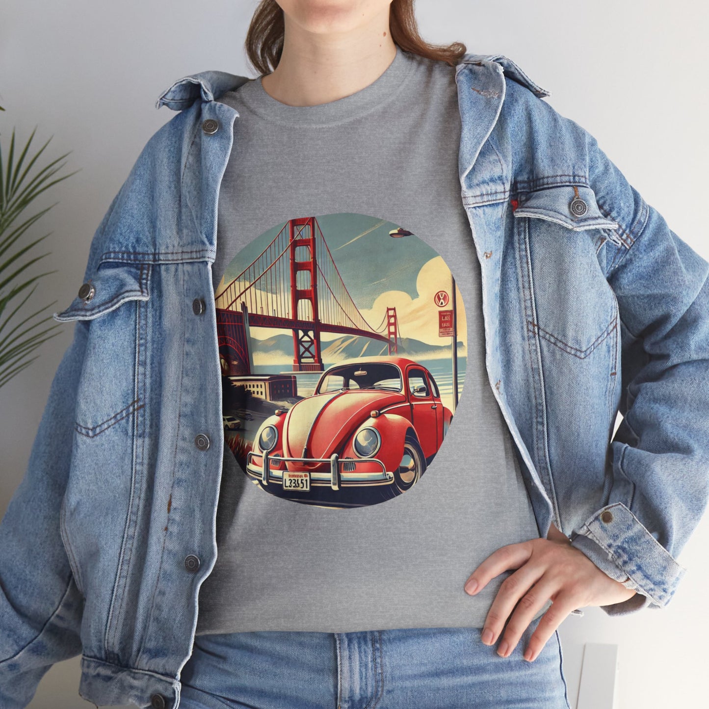 Golden Gate Cruiser VW T-Shirt, Retro San Francisco Vintage Car Design, Retro Car Vibes Unisex Heavy Cotton Tee, Graphic Tee, Vintage T-Shirt, Casual Wear, Gift for Car Lovers
