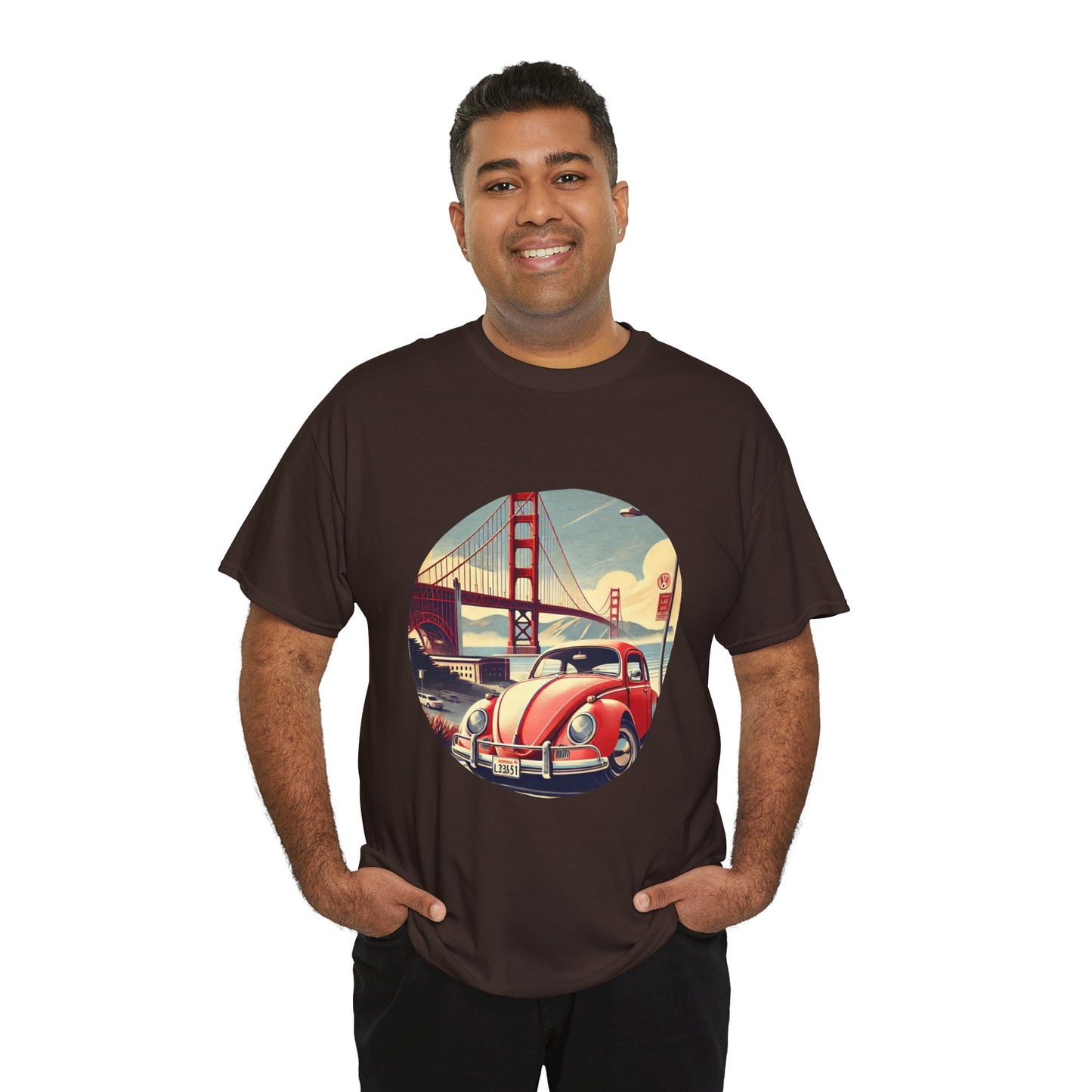 Golden Gate Cruiser VW T-Shirt, Retro San Francisco Vintage Car Design, Retro Car Vibes Unisex Heavy Cotton Tee, Graphic Tee, Vintage T-Shirt, Casual Wear, Gift for Car Lovers