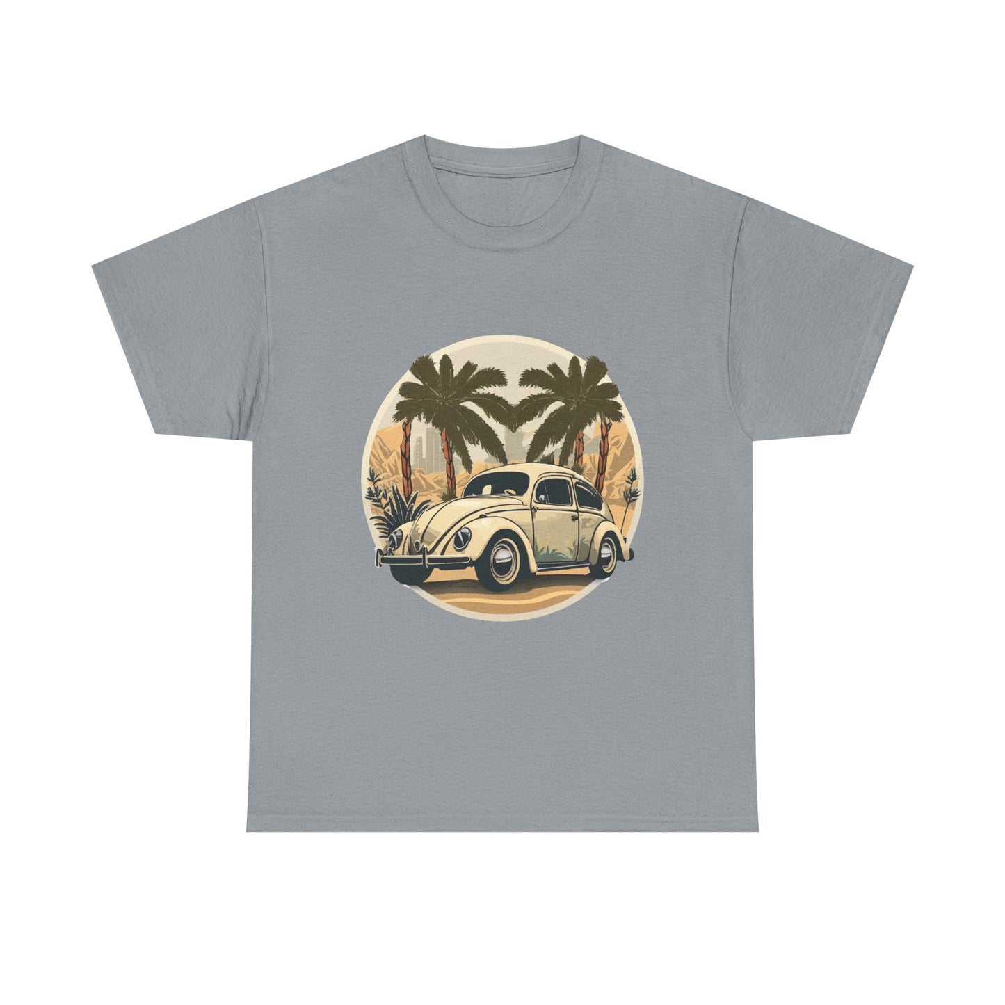 “Desert Palms Drive” Vintage VW T-shirt, Retro California Cruiser Design, Retro Car Art, Unisex Heavy Cotton Tee