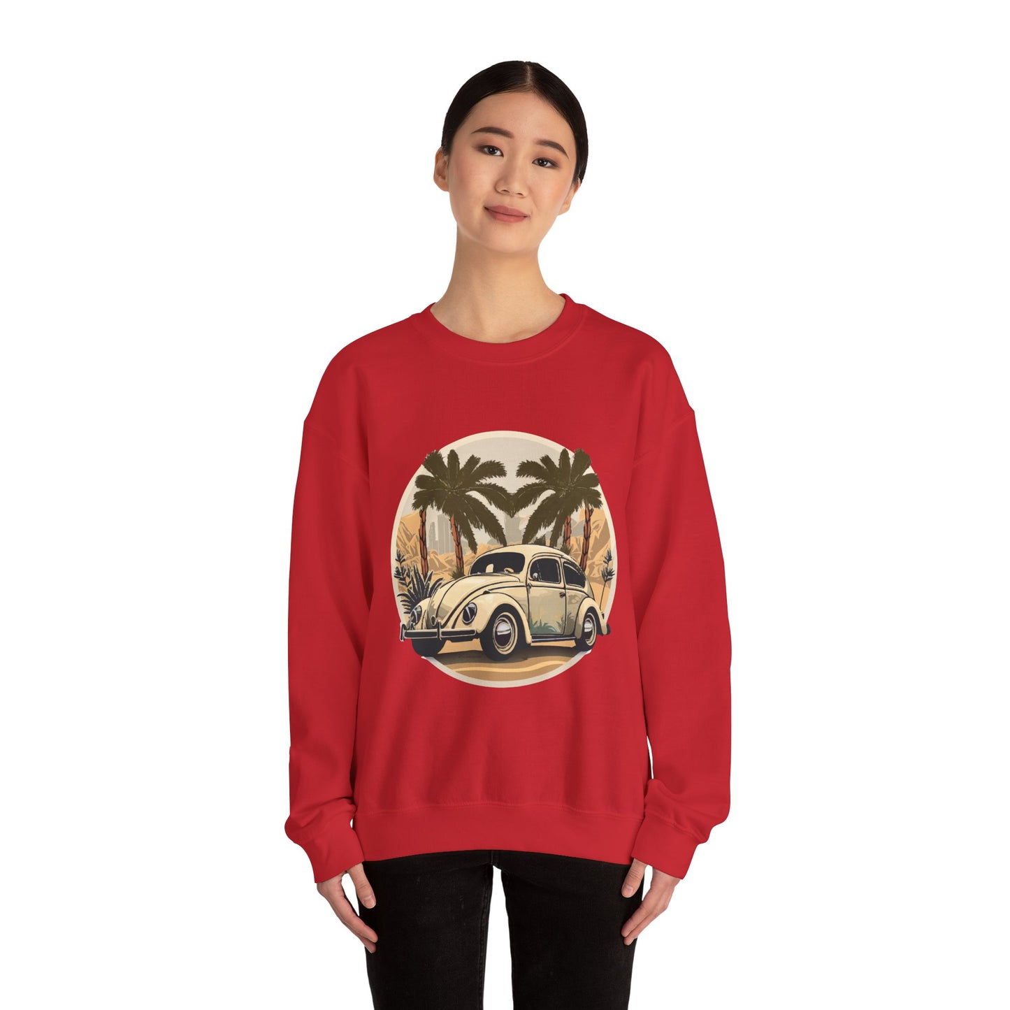 “Desert Palms Drive” Vintage VW Sweatshirt, Retro California Cruiser Design, Vintage Car Crewneck Sweatshirt, Retro Sweatshirt, Unisex Sweatshirt, Palm Tree Graphic, Casual Wear for Road Trips