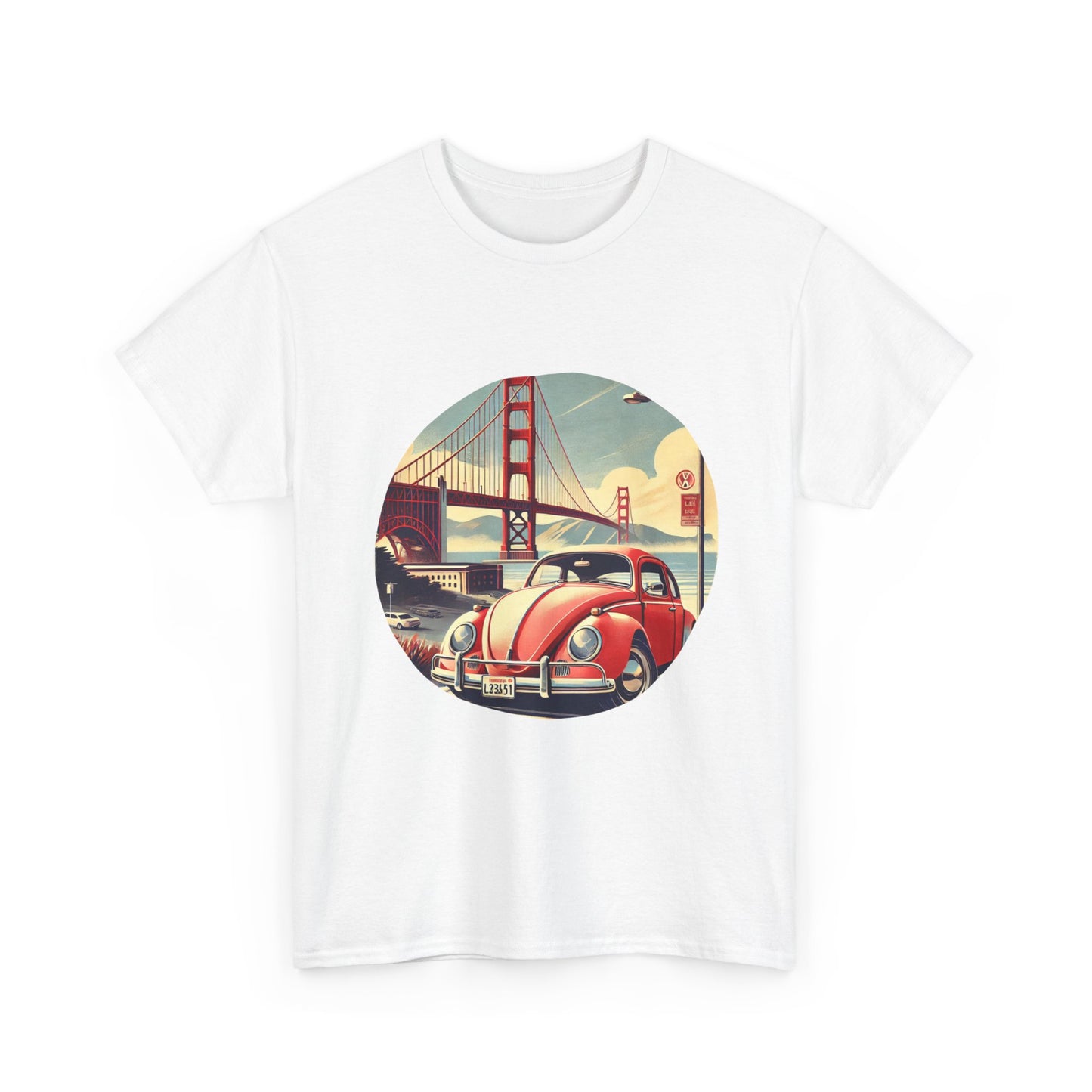 Golden Gate Cruiser VW T-Shirt, Retro San Francisco Vintage Car Design, Retro Car Vibes Unisex Heavy Cotton Tee, Graphic Tee, Vintage T-Shirt, Casual Wear, Gift for Car Lovers