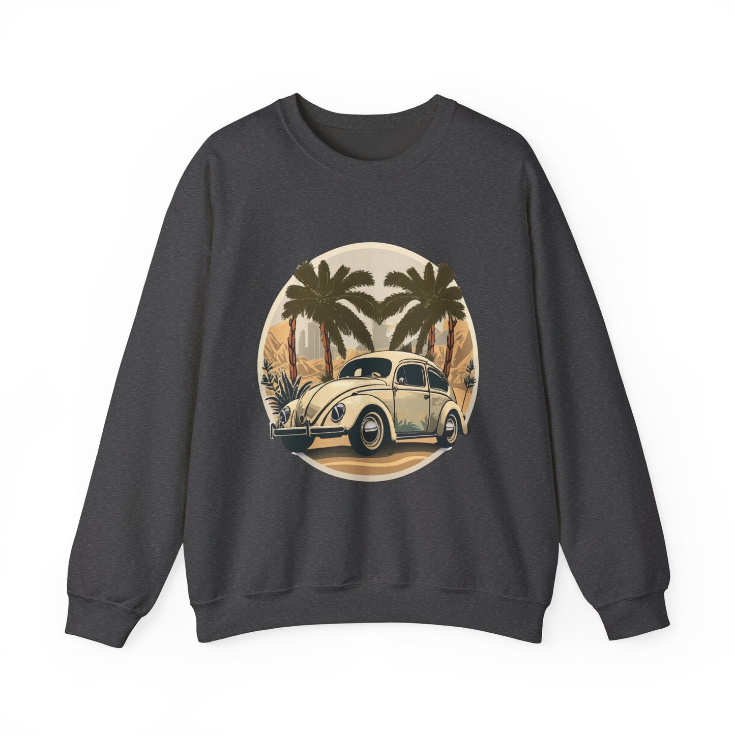 “Desert Palms Drive” Vintage VW Sweatshirt, Retro California Cruiser Design, Vintage Car Crewneck Sweatshirt, Retro Sweatshirt, Unisex Sweatshirt, Palm Tree Graphic, Casual Wear for Road Trips