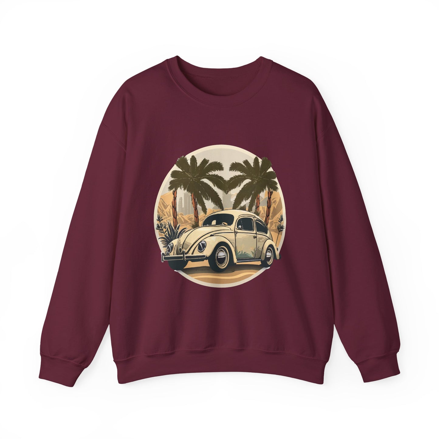 “Desert Palms Drive” Vintage VW Sweatshirt, Retro California Cruiser Design, Vintage Car Crewneck Sweatshirt, Retro Sweatshirt, Unisex Sweatshirt, Palm Tree Graphic, Casual Wear for Road Trips