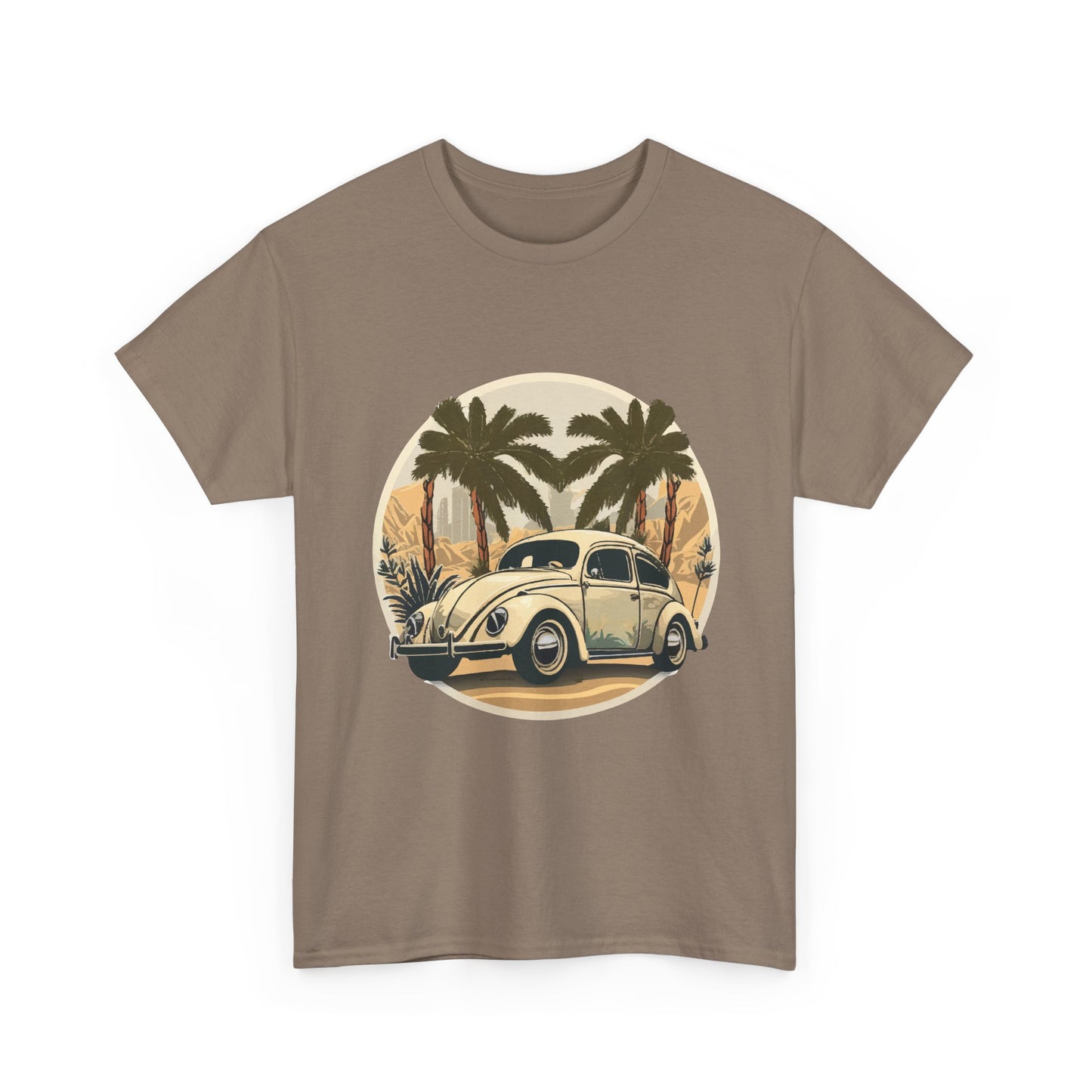 “Desert Palms Drive” Vintage VW T-shirt, Retro California Cruiser Design, Retro Car Art, Unisex Heavy Cotton Tee