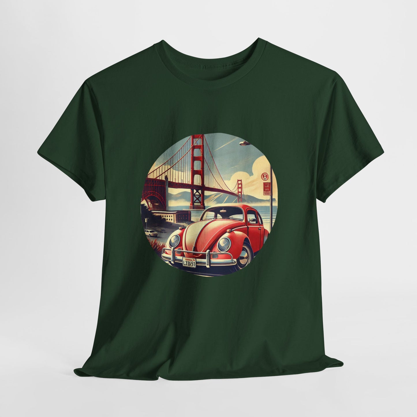 Golden Gate Cruiser VW T-Shirt, Retro San Francisco Vintage Car Design, Retro Car Vibes Unisex Heavy Cotton Tee, Graphic Tee, Vintage T-Shirt, Casual Wear, Gift for Car Lovers