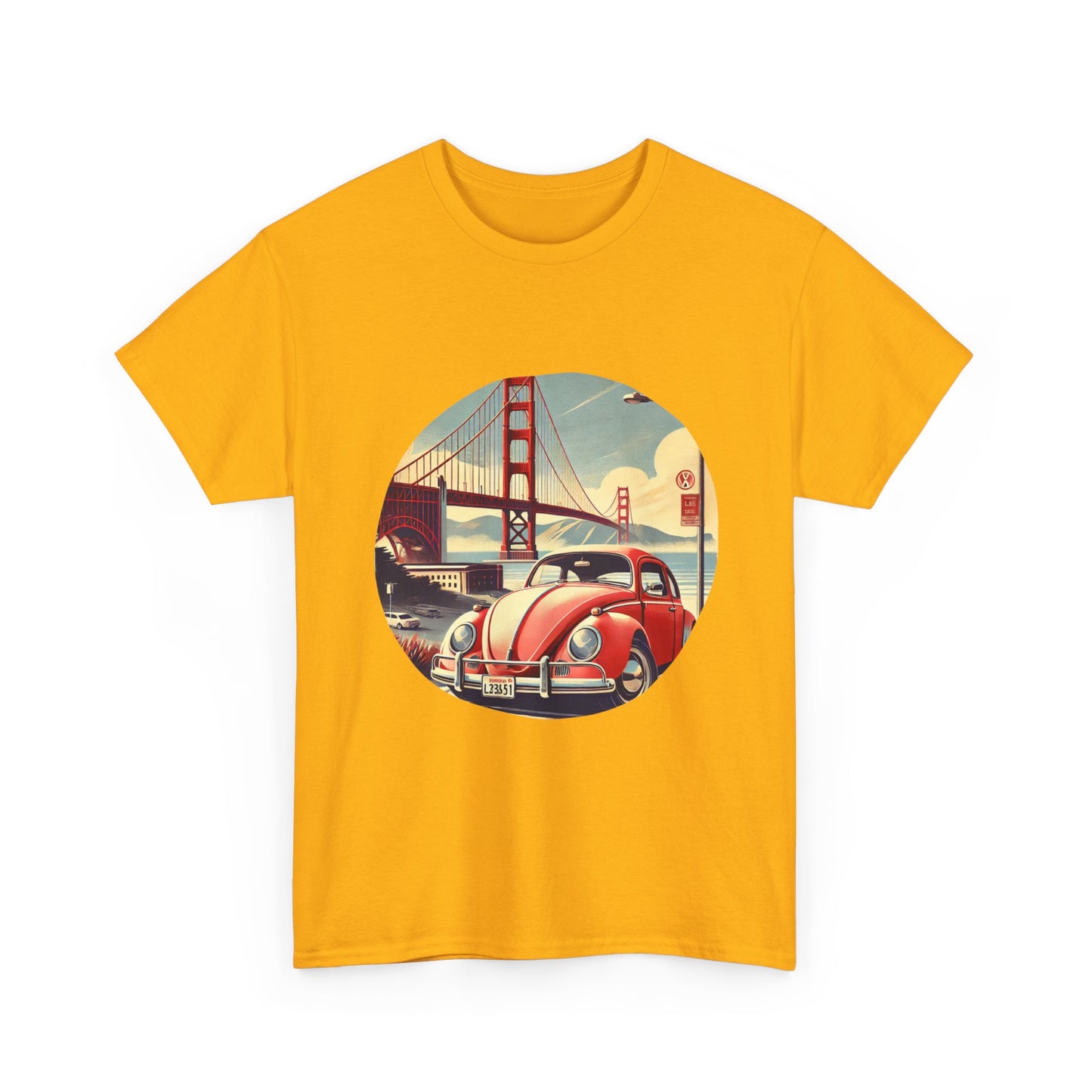 Golden Gate Cruiser VW T-Shirt, Retro San Francisco Vintage Car Design, Retro Car Vibes Unisex Heavy Cotton Tee, Graphic Tee, Vintage T-Shirt, Casual Wear, Gift for Car Lovers
