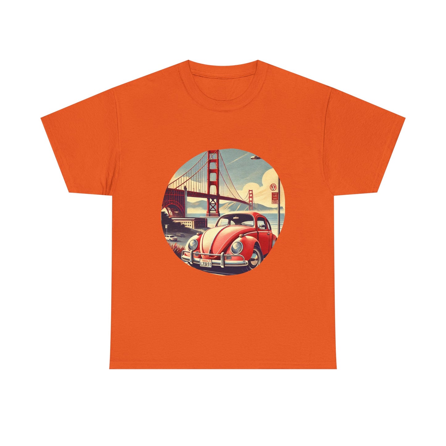 Golden Gate Cruiser VW T-Shirt, Retro San Francisco Vintage Car Design, Retro Car Vibes Unisex Heavy Cotton Tee, Graphic Tee, Vintage T-Shirt, Casual Wear, Gift for Car Lovers