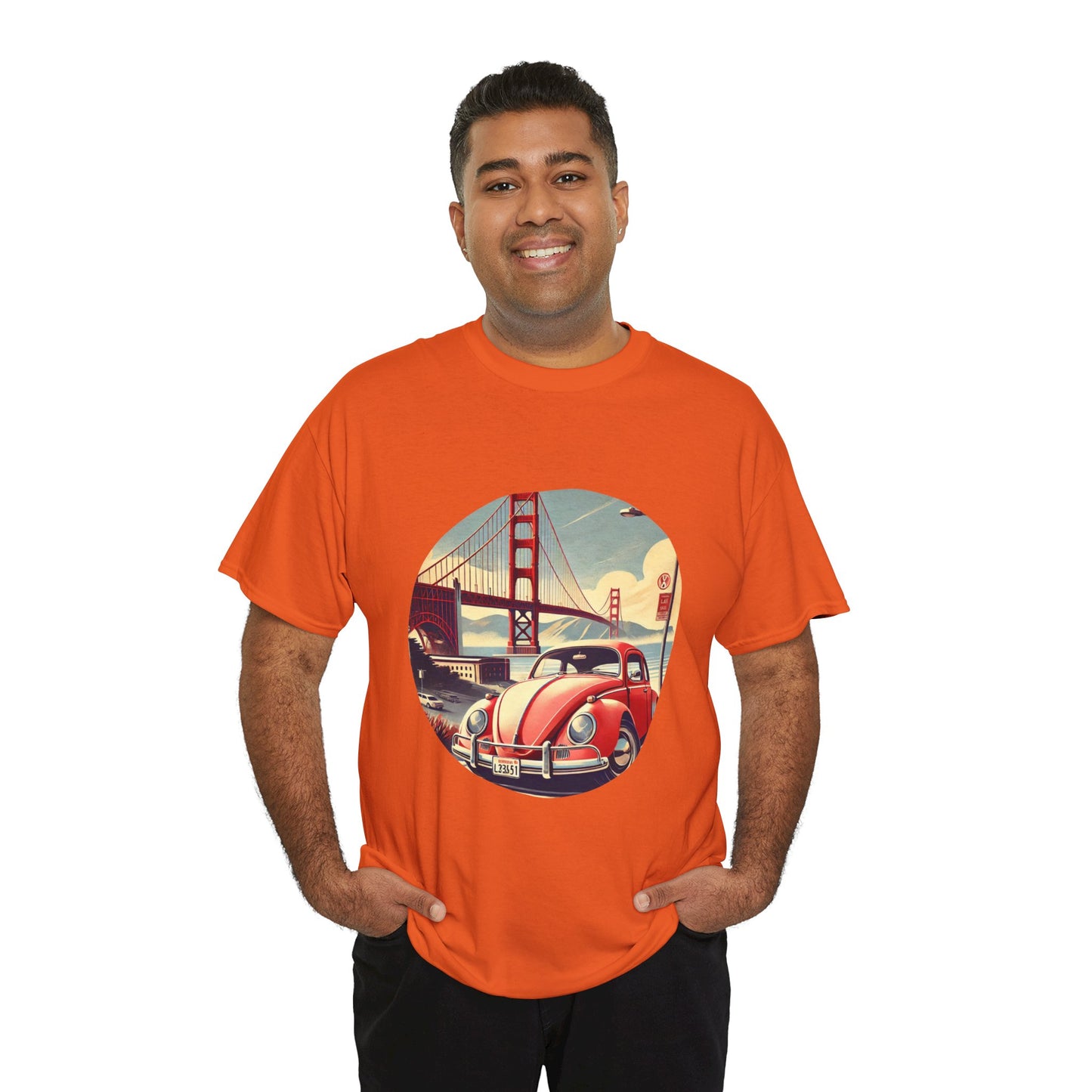 Golden Gate Cruiser VW T-Shirt, Retro San Francisco Vintage Car Design, Retro Car Vibes Unisex Heavy Cotton Tee, Graphic Tee, Vintage T-Shirt, Casual Wear, Gift for Car Lovers