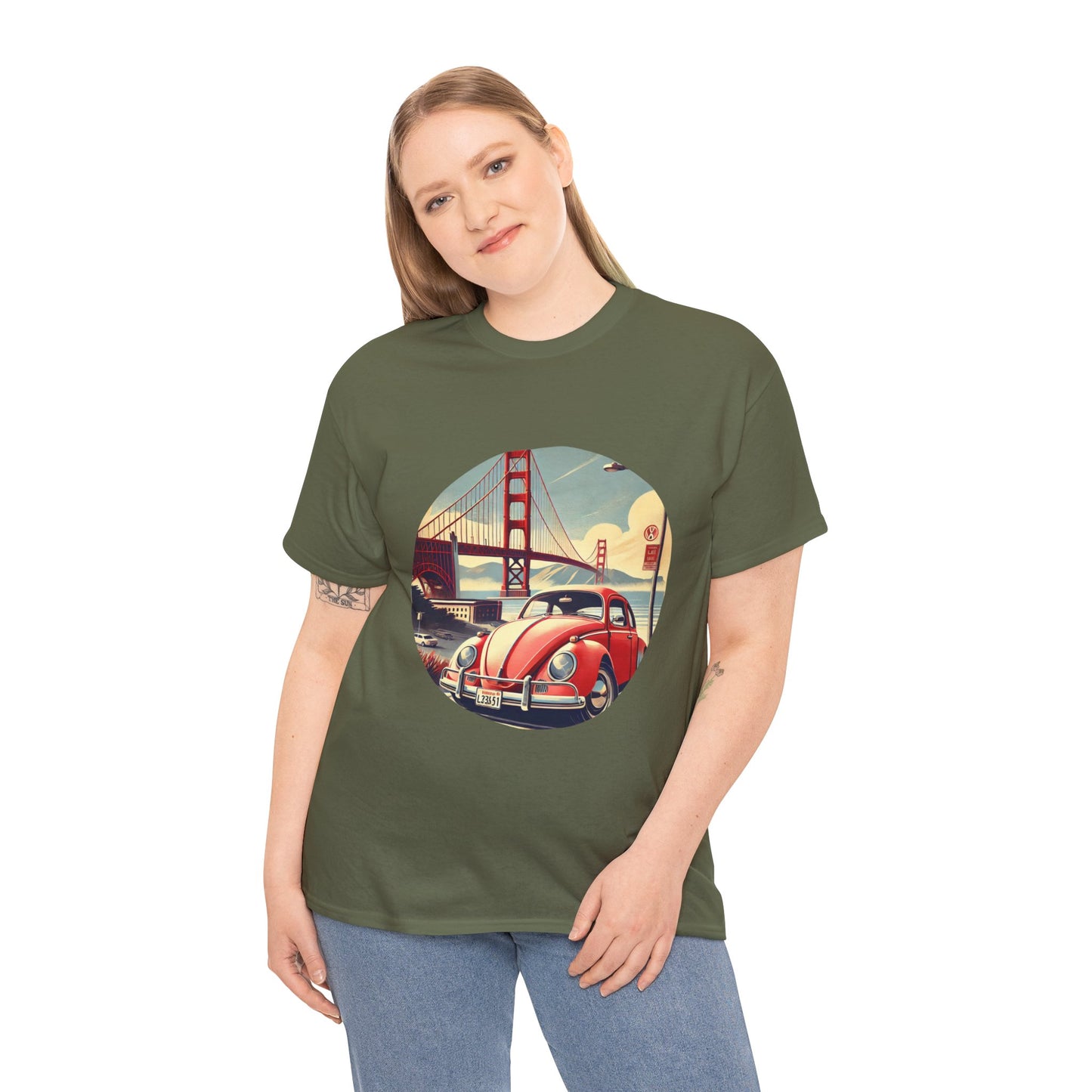 Golden Gate Cruiser VW T-Shirt, Retro San Francisco Vintage Car Design, Retro Car Vibes Unisex Heavy Cotton Tee, Graphic Tee, Vintage T-Shirt, Casual Wear, Gift for Car Lovers