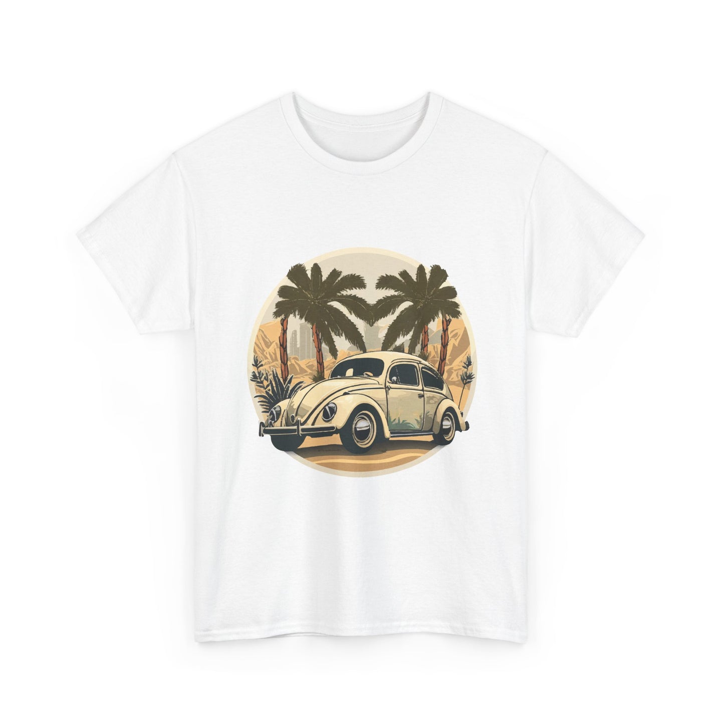 “Desert Palms Drive” Vintage VW T-shirt, Retro California Cruiser Design, Retro Car Art, Unisex Heavy Cotton Tee