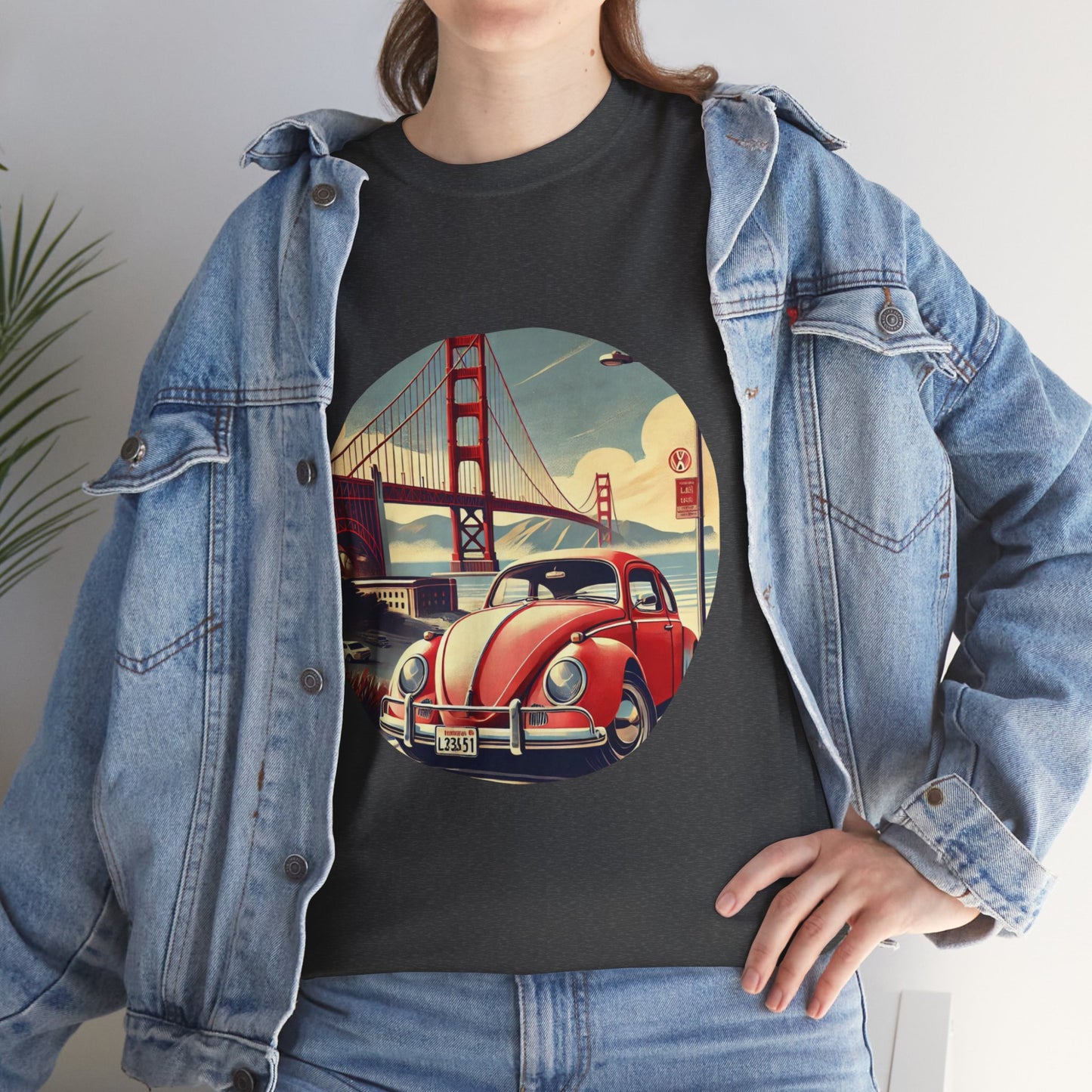 Golden Gate Cruiser VW T-Shirt, Retro San Francisco Vintage Car Design, Retro Car Vibes Unisex Heavy Cotton Tee, Graphic Tee, Vintage T-Shirt, Casual Wear, Gift for Car Lovers