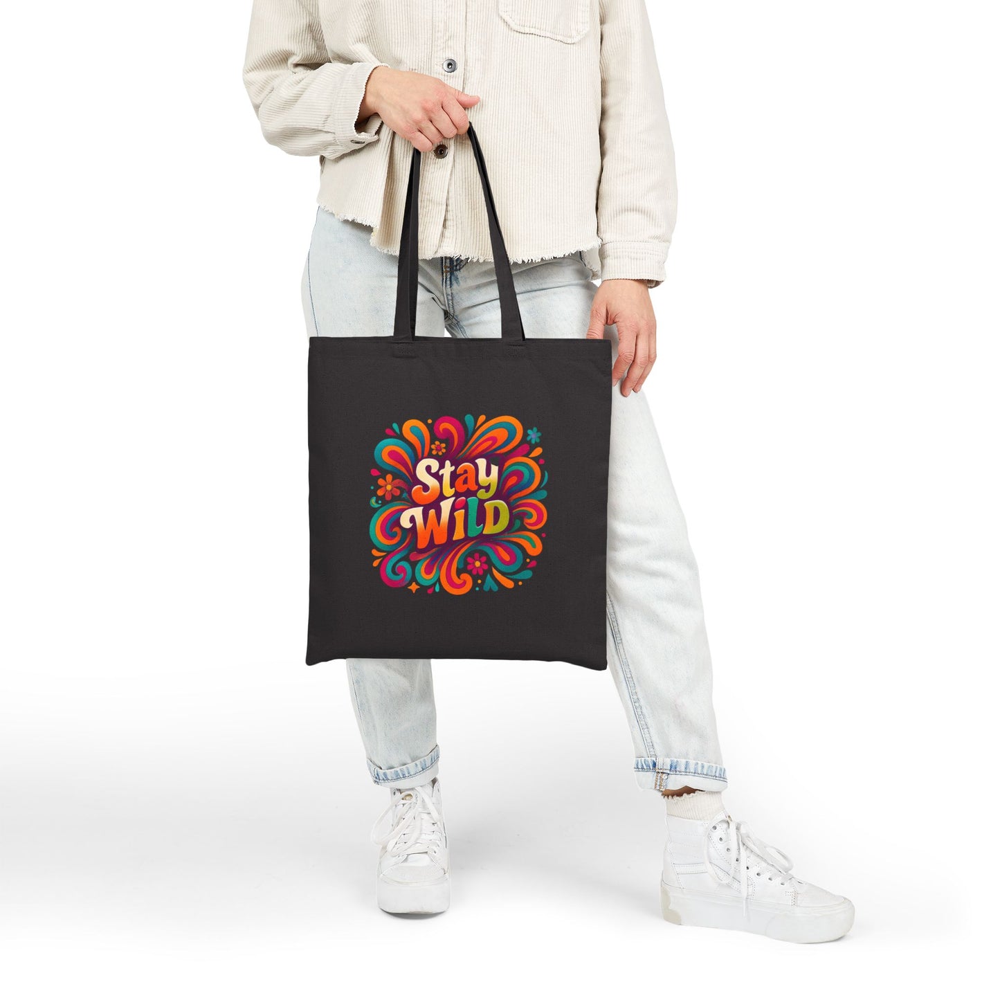 Stay Wild Retro Tote Bag Cotton Canvas Tote Bag