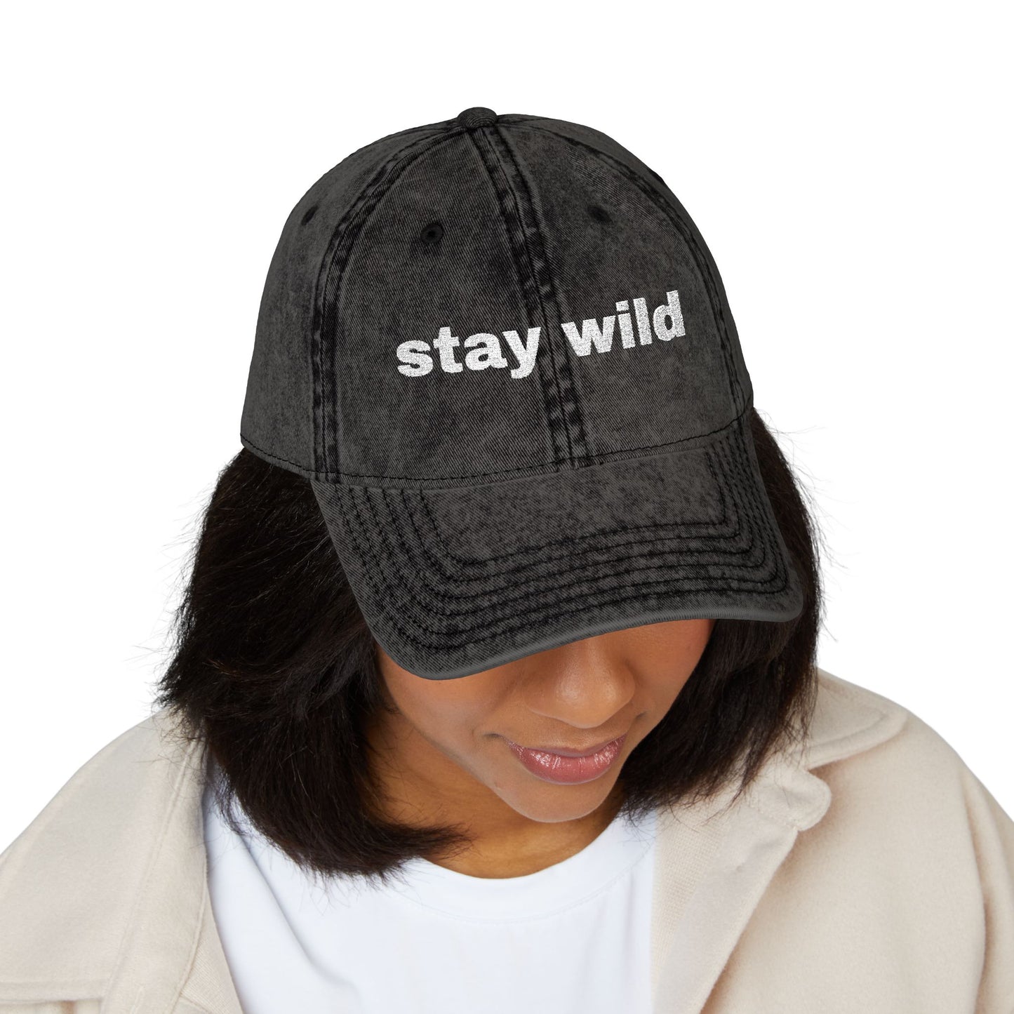 "Stay Wild" Vintage Embroidered Cap, Perfect for Outdoor Adventures, Gifts, Festivals, Casual Wear, Baseball Style