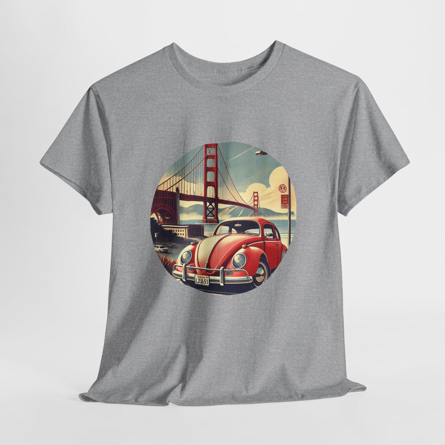 Golden Gate Cruiser VW T-Shirt, Retro San Francisco Vintage Car Design, Retro Car Vibes Unisex Heavy Cotton Tee, Graphic Tee, Vintage T-Shirt, Casual Wear, Gift for Car Lovers