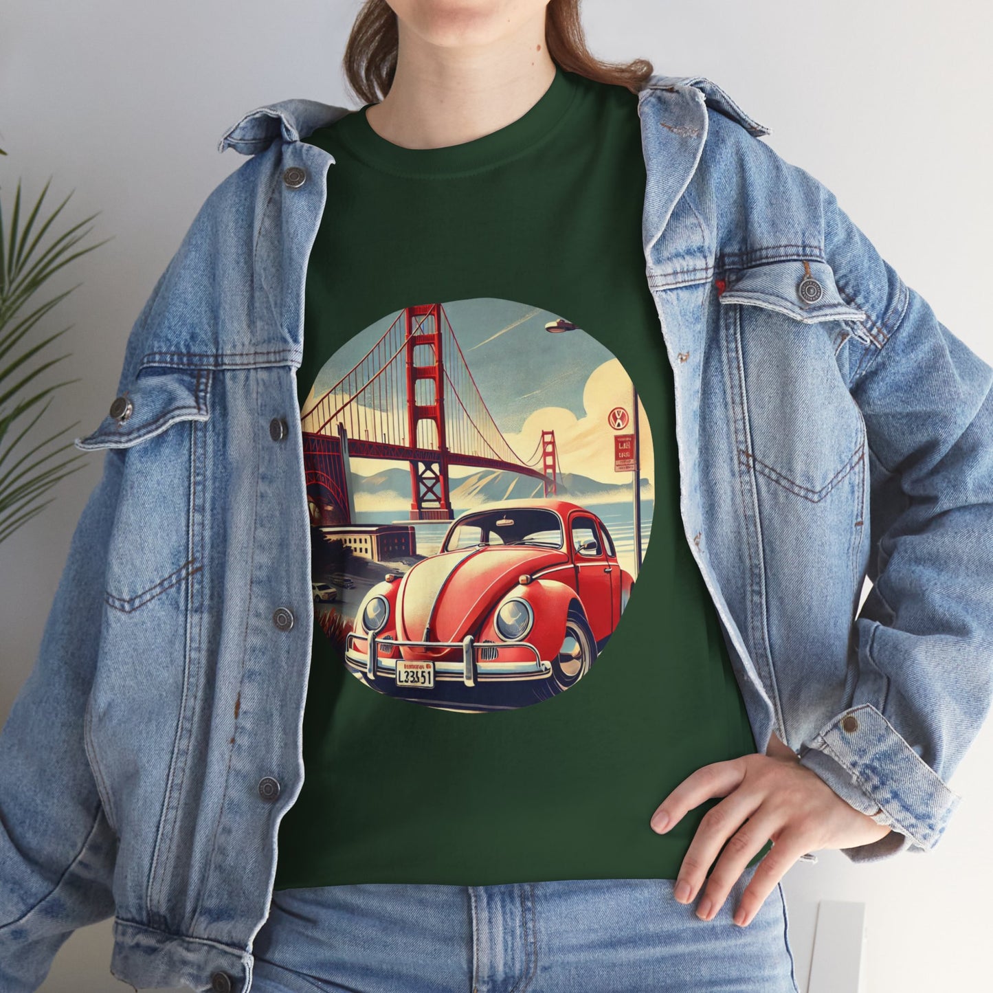 Golden Gate Cruiser VW T-Shirt, Retro San Francisco Vintage Car Design, Retro Car Vibes Unisex Heavy Cotton Tee, Graphic Tee, Vintage T-Shirt, Casual Wear, Gift for Car Lovers