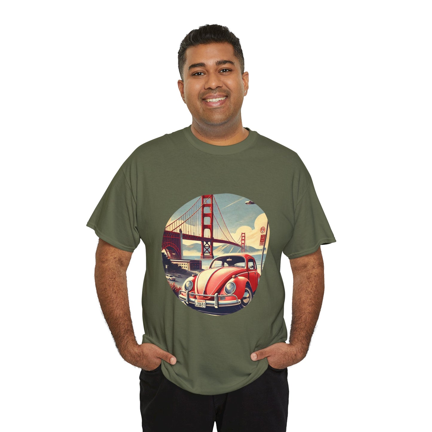 Golden Gate Cruiser VW T-Shirt, Retro San Francisco Vintage Car Design, Retro Car Vibes Unisex Heavy Cotton Tee, Graphic Tee, Vintage T-Shirt, Casual Wear, Gift for Car Lovers