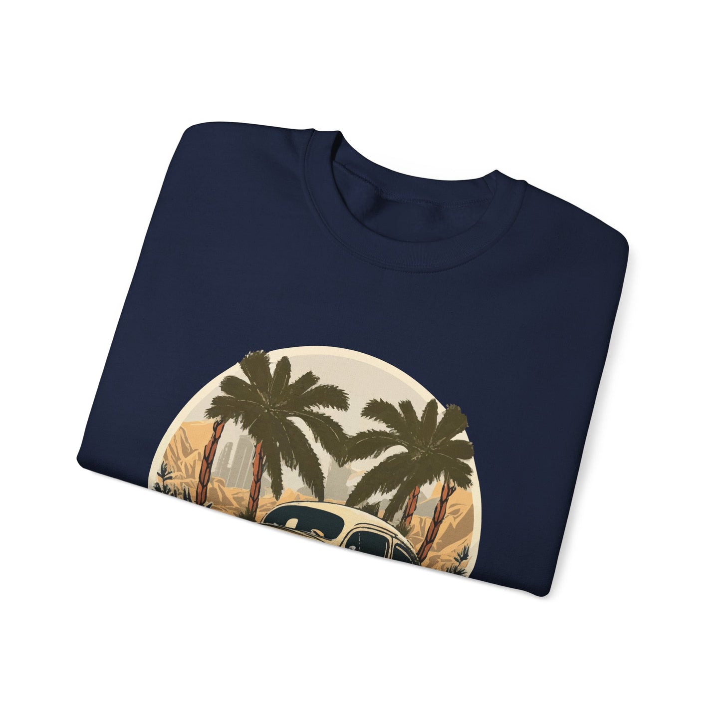 “Desert Palms Drive” Vintage VW Sweatshirt, Retro California Cruiser Design, Vintage Car Crewneck Sweatshirt, Retro Sweatshirt, Unisex Sweatshirt, Palm Tree Graphic, Casual Wear for Road Trips