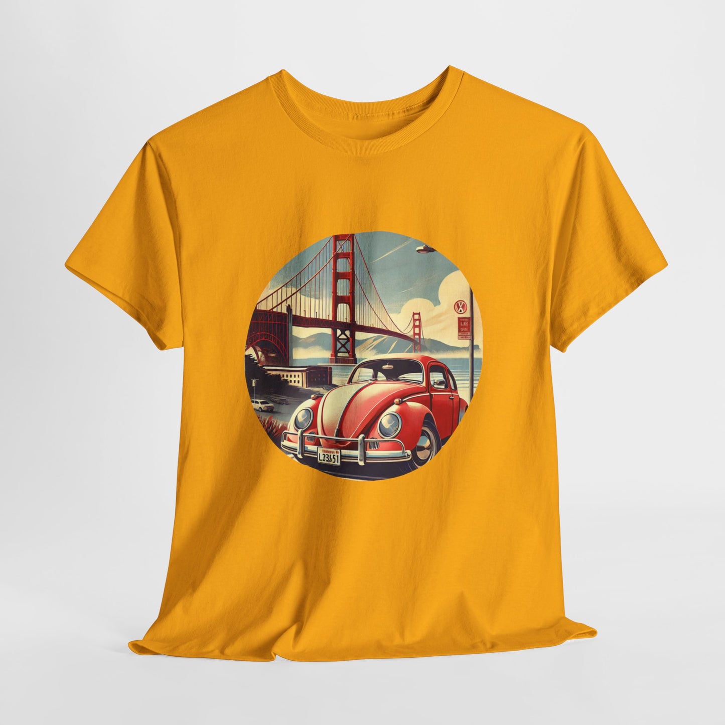 Golden Gate Cruiser VW T-Shirt, Retro San Francisco Vintage Car Design, Retro Car Vibes Unisex Heavy Cotton Tee, Graphic Tee, Vintage T-Shirt, Casual Wear, Gift for Car Lovers
