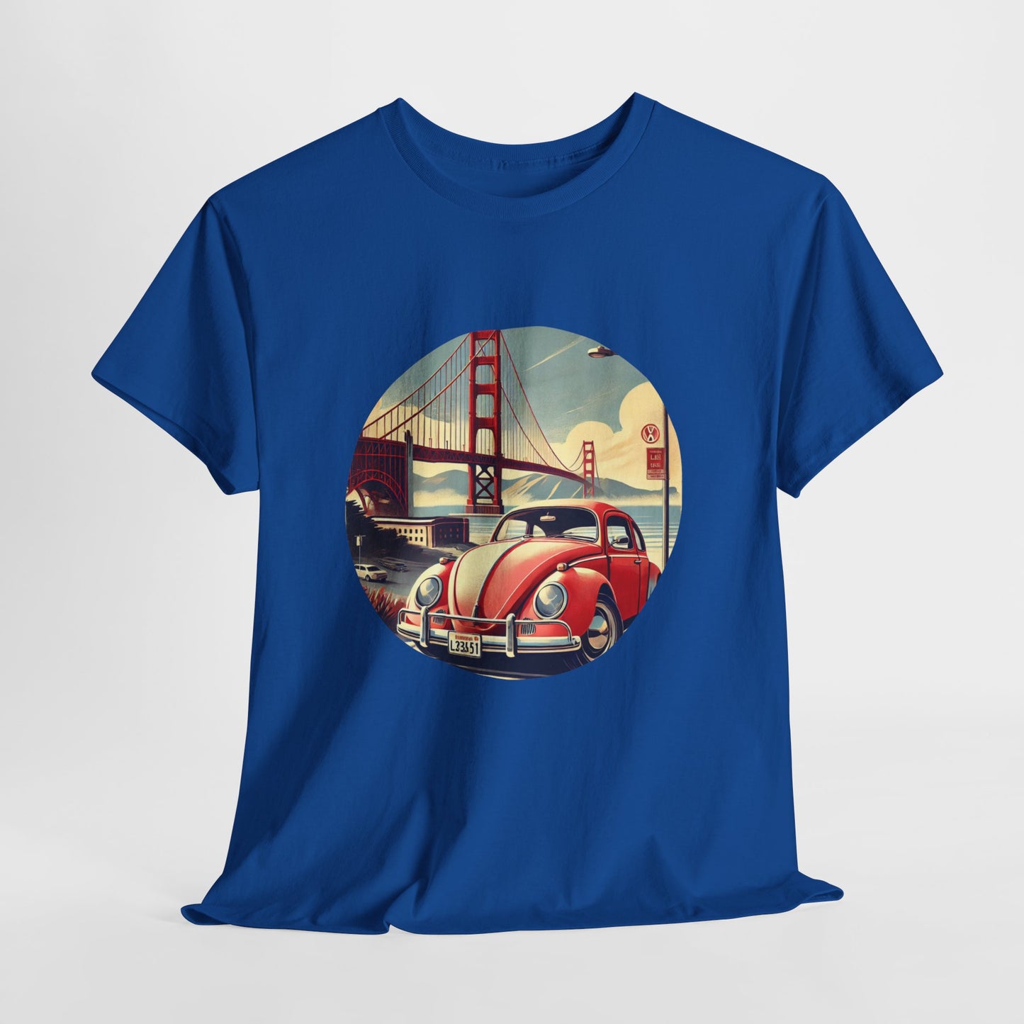 Golden Gate Cruiser VW T-Shirt, Retro San Francisco Vintage Car Design, Retro Car Vibes Unisex Heavy Cotton Tee, Graphic Tee, Vintage T-Shirt, Casual Wear, Gift for Car Lovers