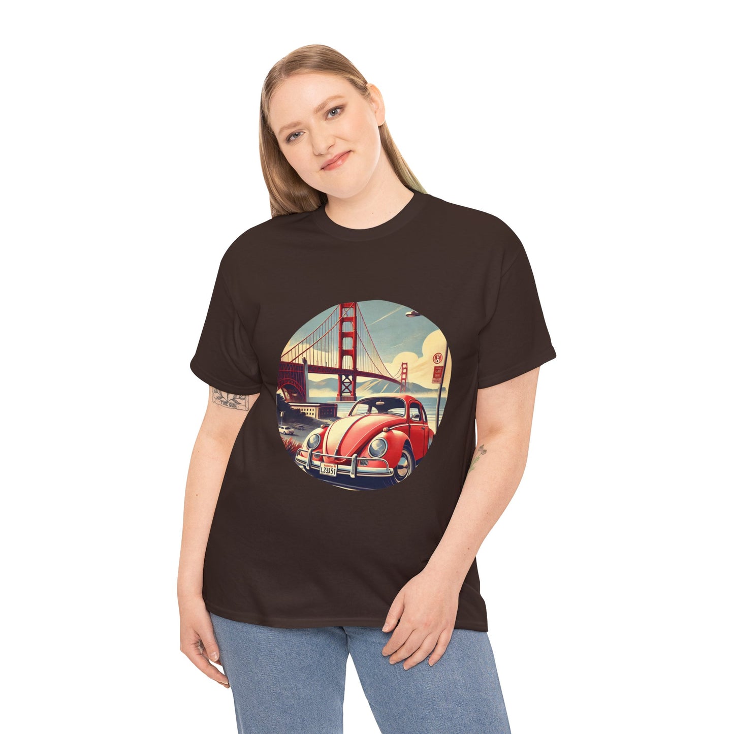 Golden Gate Cruiser VW T-Shirt, Retro San Francisco Vintage Car Design, Retro Car Vibes Unisex Heavy Cotton Tee, Graphic Tee, Vintage T-Shirt, Casual Wear, Gift for Car Lovers