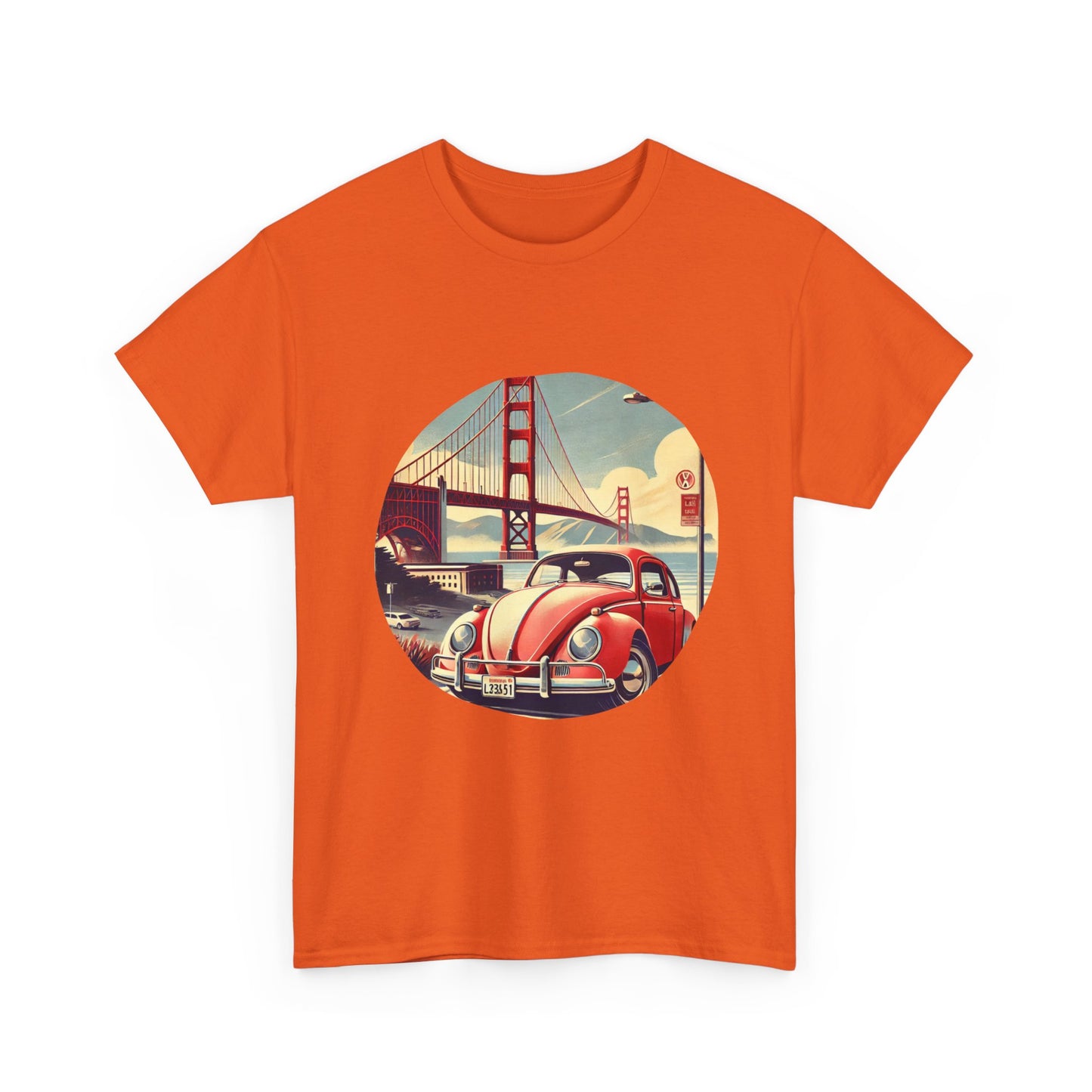 Golden Gate Cruiser VW T-Shirt, Retro San Francisco Vintage Car Design, Retro Car Vibes Unisex Heavy Cotton Tee, Graphic Tee, Vintage T-Shirt, Casual Wear, Gift for Car Lovers