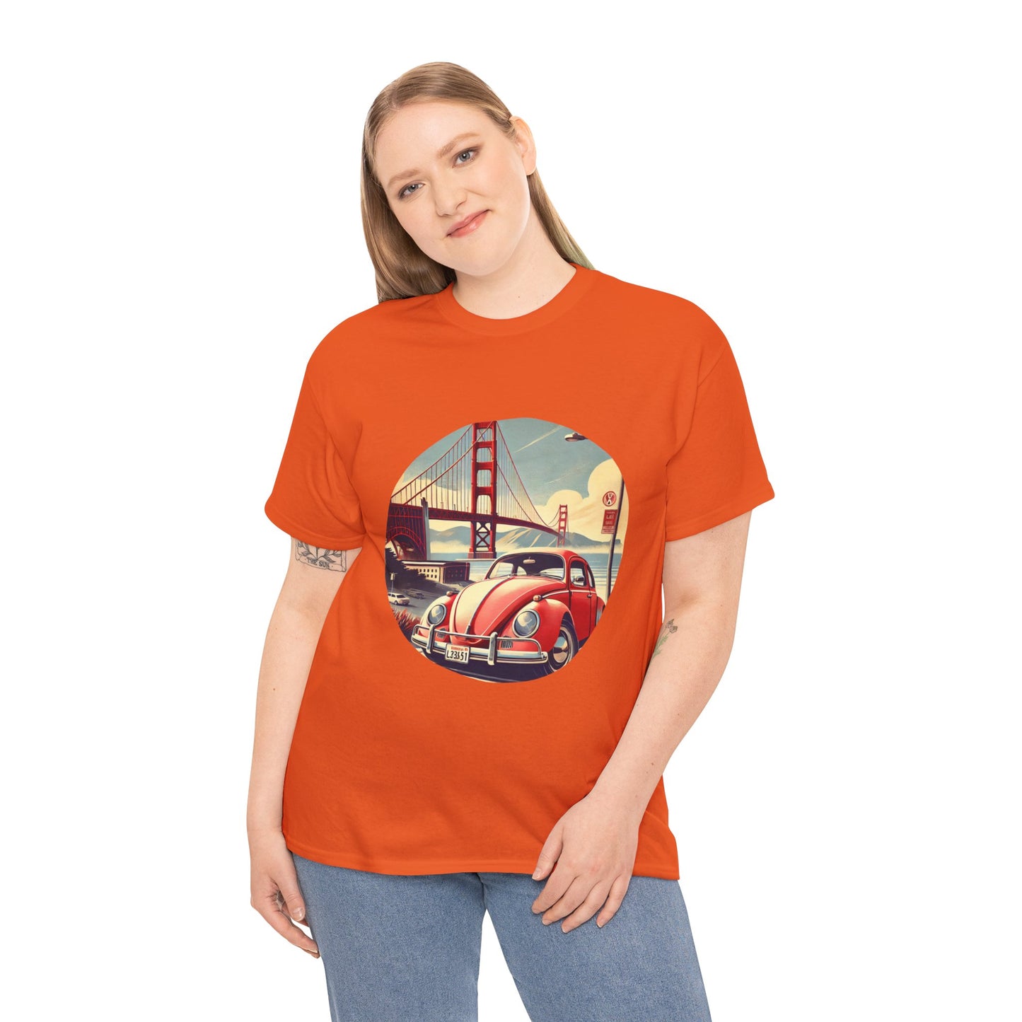 Golden Gate Cruiser VW T-Shirt, Retro San Francisco Vintage Car Design, Retro Car Vibes Unisex Heavy Cotton Tee, Graphic Tee, Vintage T-Shirt, Casual Wear, Gift for Car Lovers