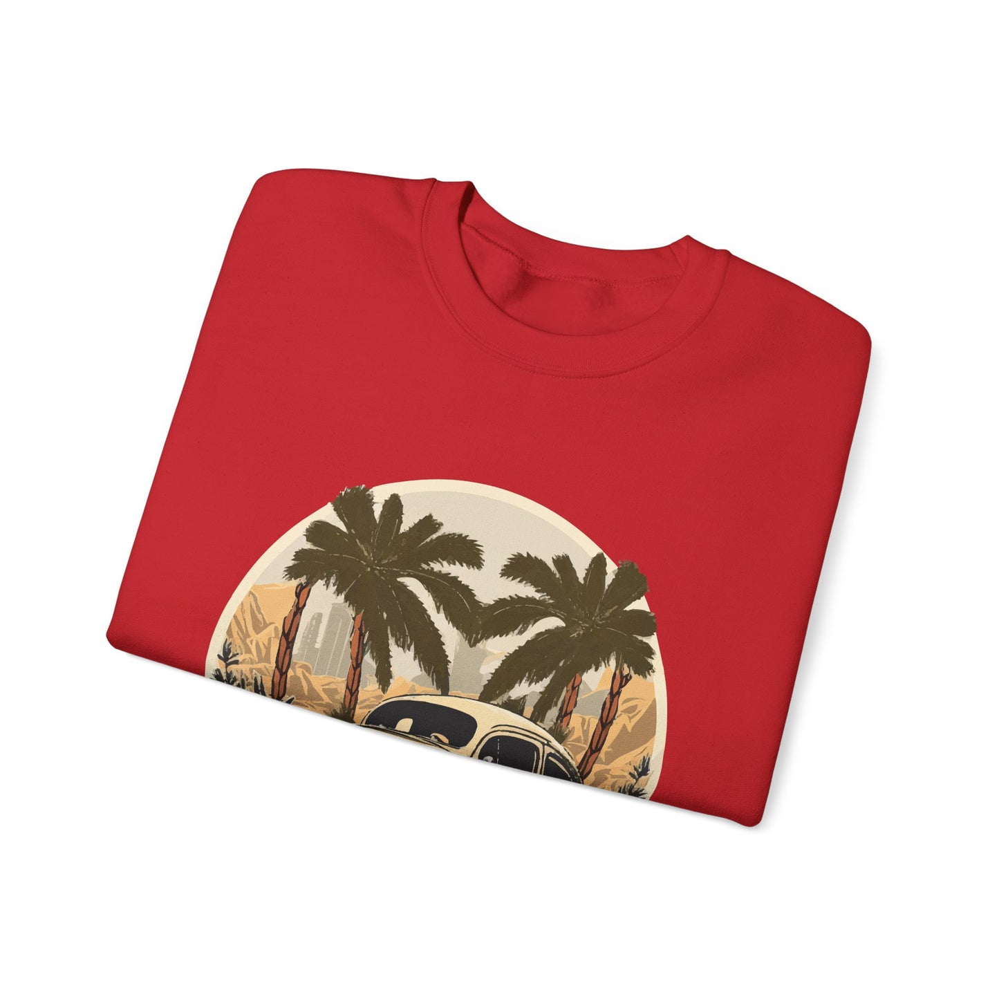 “Desert Palms Drive” Vintage VW Sweatshirt, Retro California Cruiser Design, Vintage Car Crewneck Sweatshirt, Retro Sweatshirt, Unisex Sweatshirt, Palm Tree Graphic, Casual Wear for Road Trips