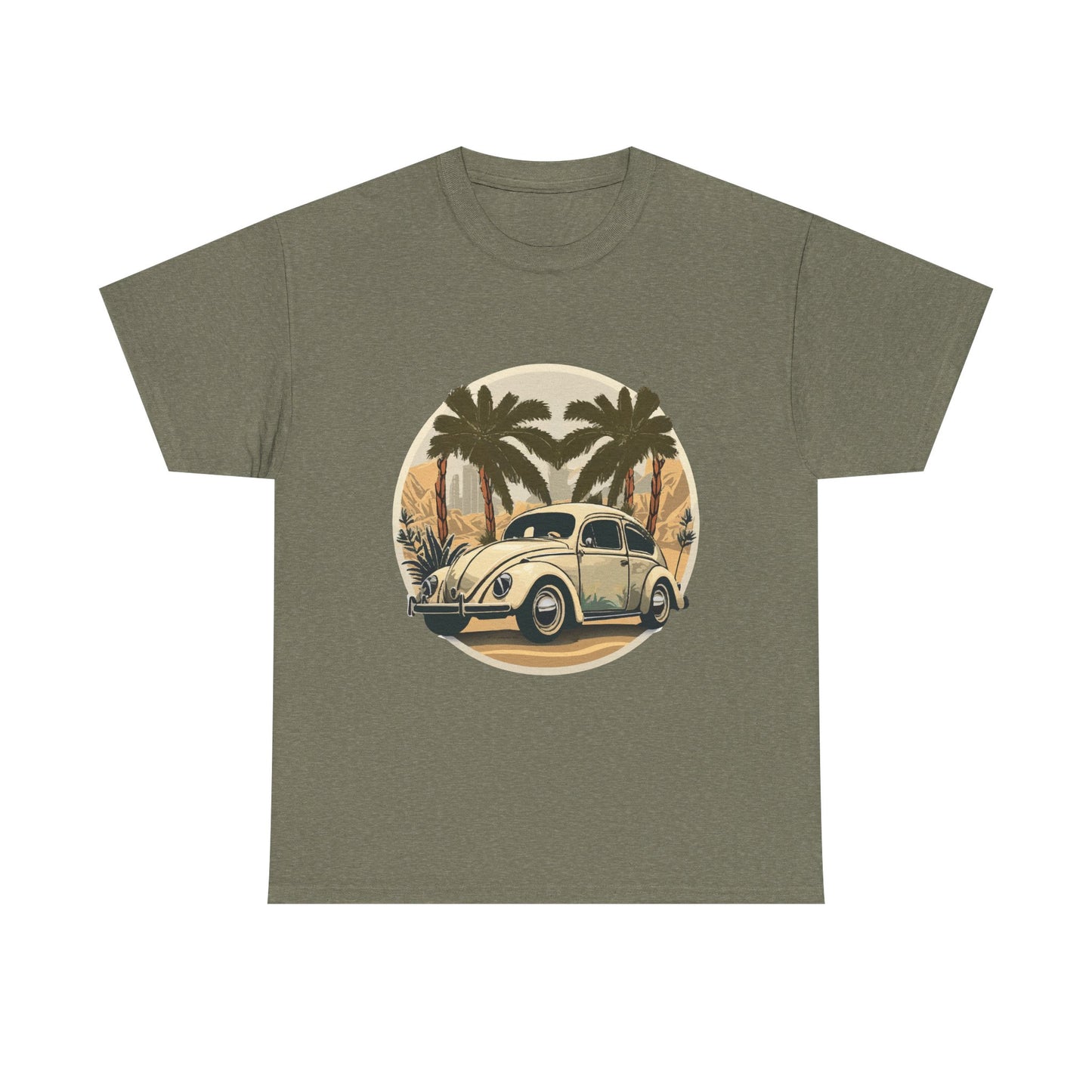 “Desert Palms Drive” Vintage VW T-shirt, Retro California Cruiser Design, Retro Car Art, Unisex Heavy Cotton Tee