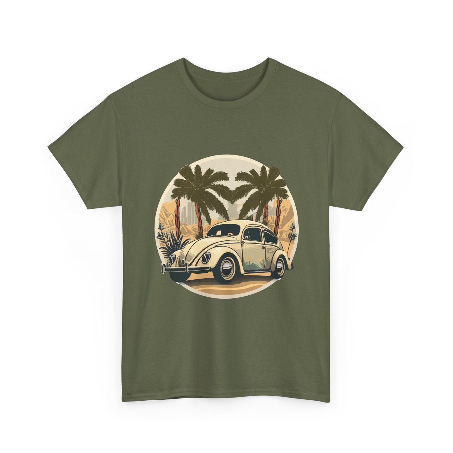 “Desert Palms Drive” Vintage VW T-shirt, Retro California Cruiser Design, Retro Car Art, Unisex Heavy Cotton Tee