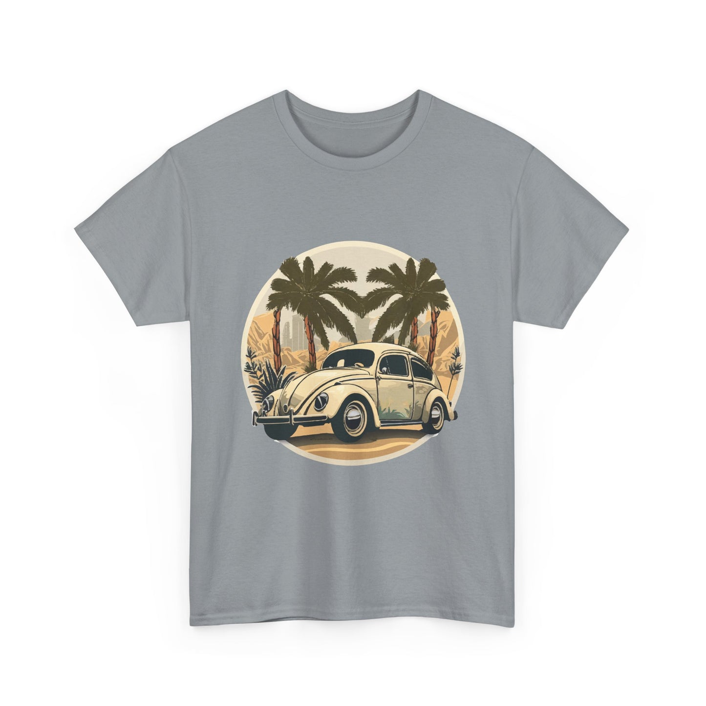 “Desert Palms Drive” Vintage VW T-shirt, Retro California Cruiser Design, Retro Car Art, Unisex Heavy Cotton Tee