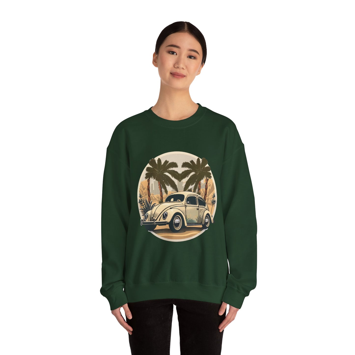 “Desert Palms Drive” Vintage VW Sweatshirt, Retro California Cruiser Design, Vintage Car Crewneck Sweatshirt, Retro Sweatshirt, Unisex Sweatshirt, Palm Tree Graphic, Casual Wear for Road Trips