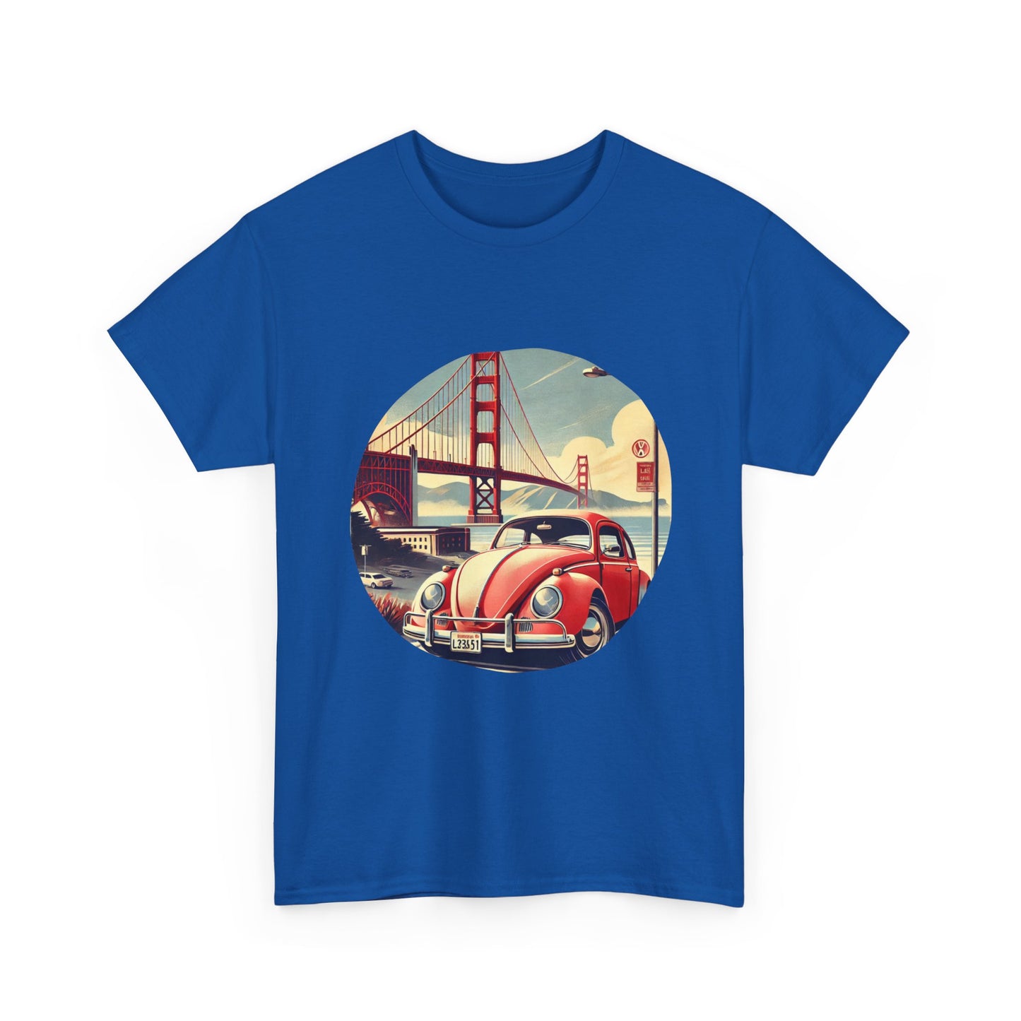 Golden Gate Cruiser VW T-Shirt, Retro San Francisco Vintage Car Design, Retro Car Vibes Unisex Heavy Cotton Tee, Graphic Tee, Vintage T-Shirt, Casual Wear, Gift for Car Lovers