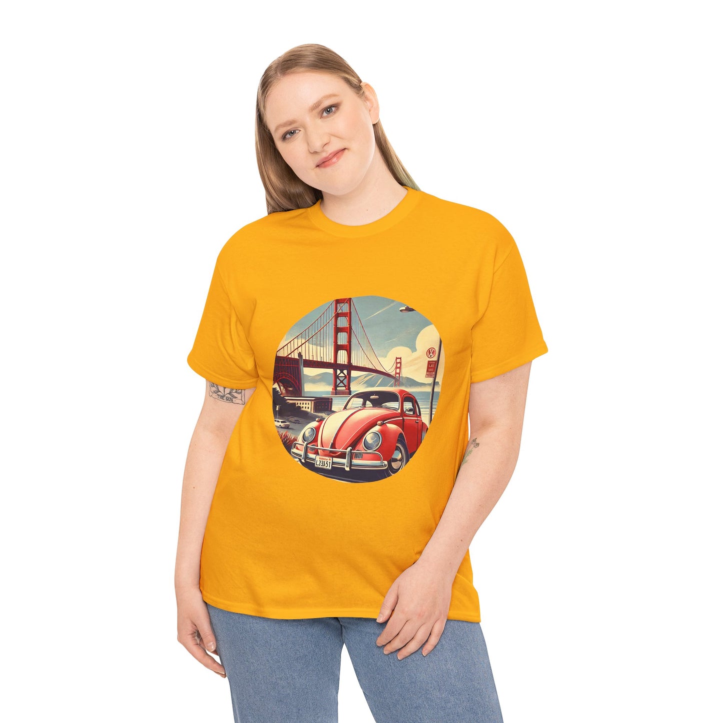 Golden Gate Cruiser VW T-Shirt, Retro San Francisco Vintage Car Design, Retro Car Vibes Unisex Heavy Cotton Tee, Graphic Tee, Vintage T-Shirt, Casual Wear, Gift for Car Lovers