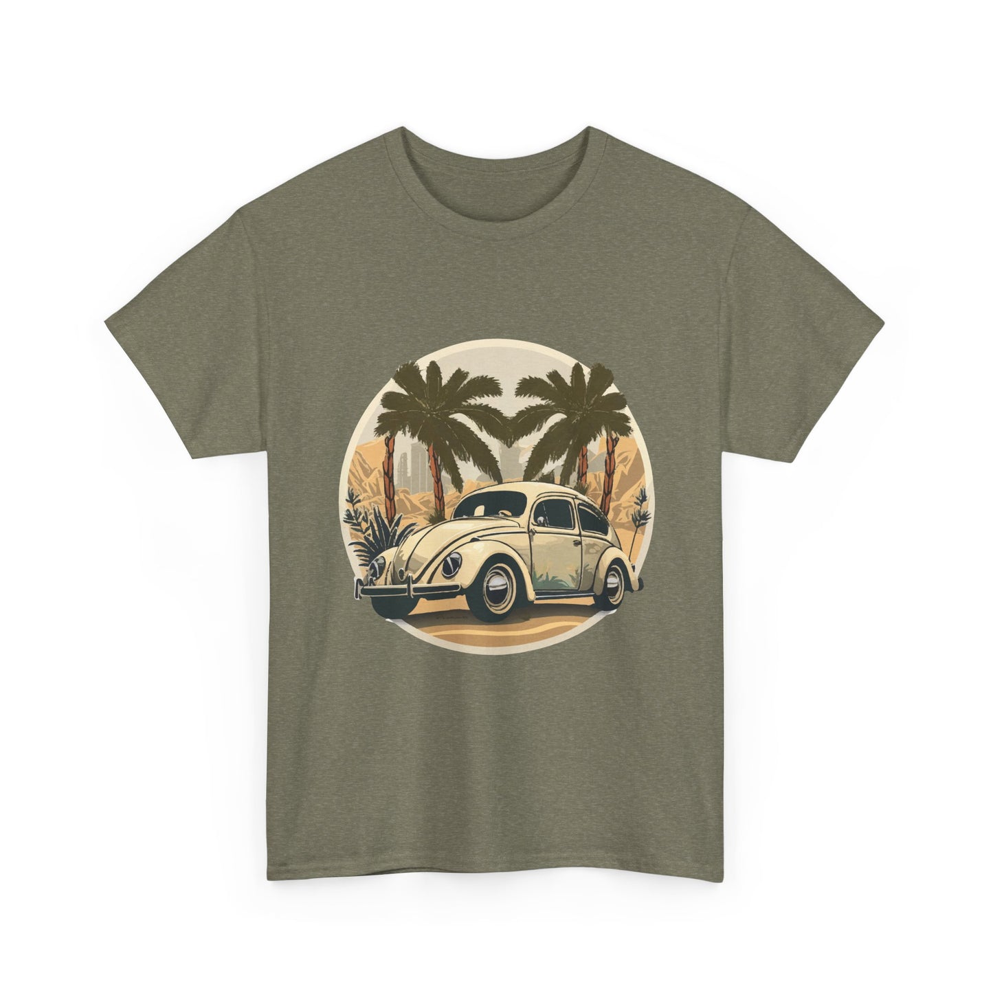 “Desert Palms Drive” Vintage VW T-shirt, Retro California Cruiser Design, Retro Car Art, Unisex Heavy Cotton Tee