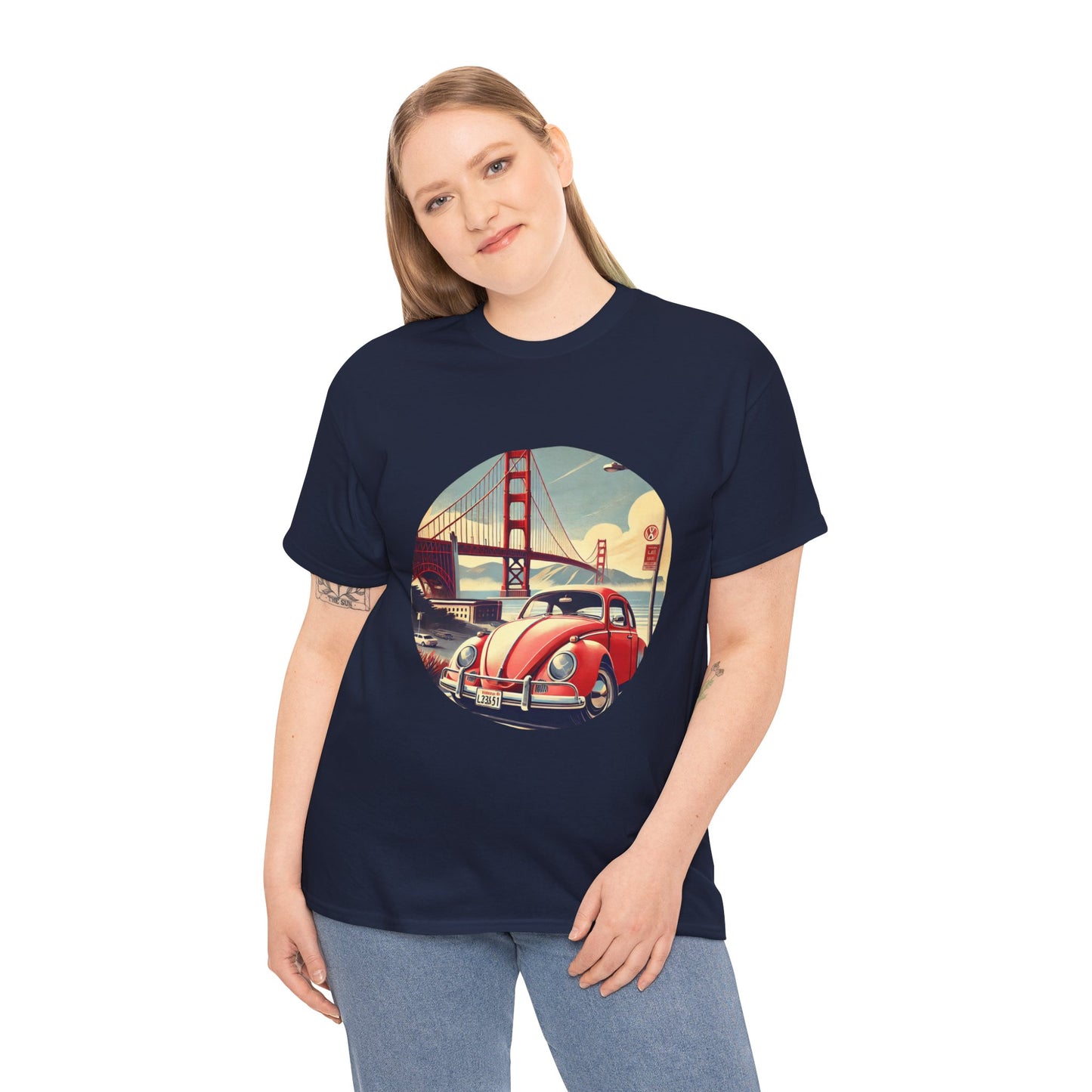 Golden Gate Cruiser VW T-Shirt, Retro San Francisco Vintage Car Design, Retro Car Vibes Unisex Heavy Cotton Tee, Graphic Tee, Vintage T-Shirt, Casual Wear, Gift for Car Lovers