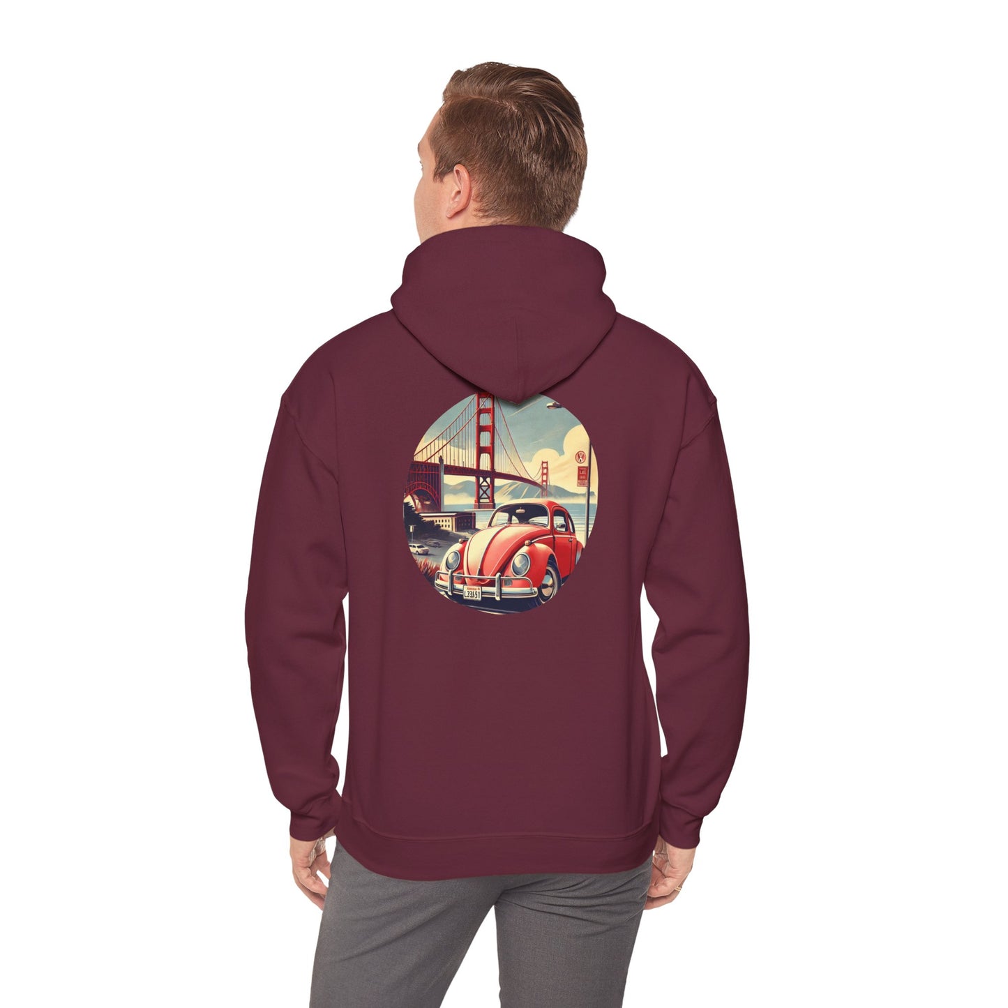 Golden Gate Cruiser VW Sweatshirt, Vintage San Francisco Road Trip Style, Unisex Heavy Blend™ Hooded Sweatshirt
