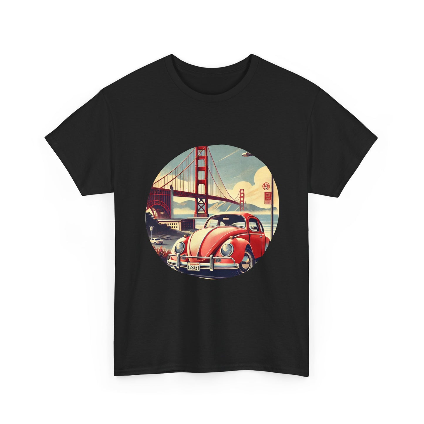Golden Gate Cruiser VW T-Shirt, Retro San Francisco Vintage Car Design, Retro Car Vibes Unisex Heavy Cotton Tee, Graphic Tee, Vintage T-Shirt, Casual Wear, Gift for Car Lovers