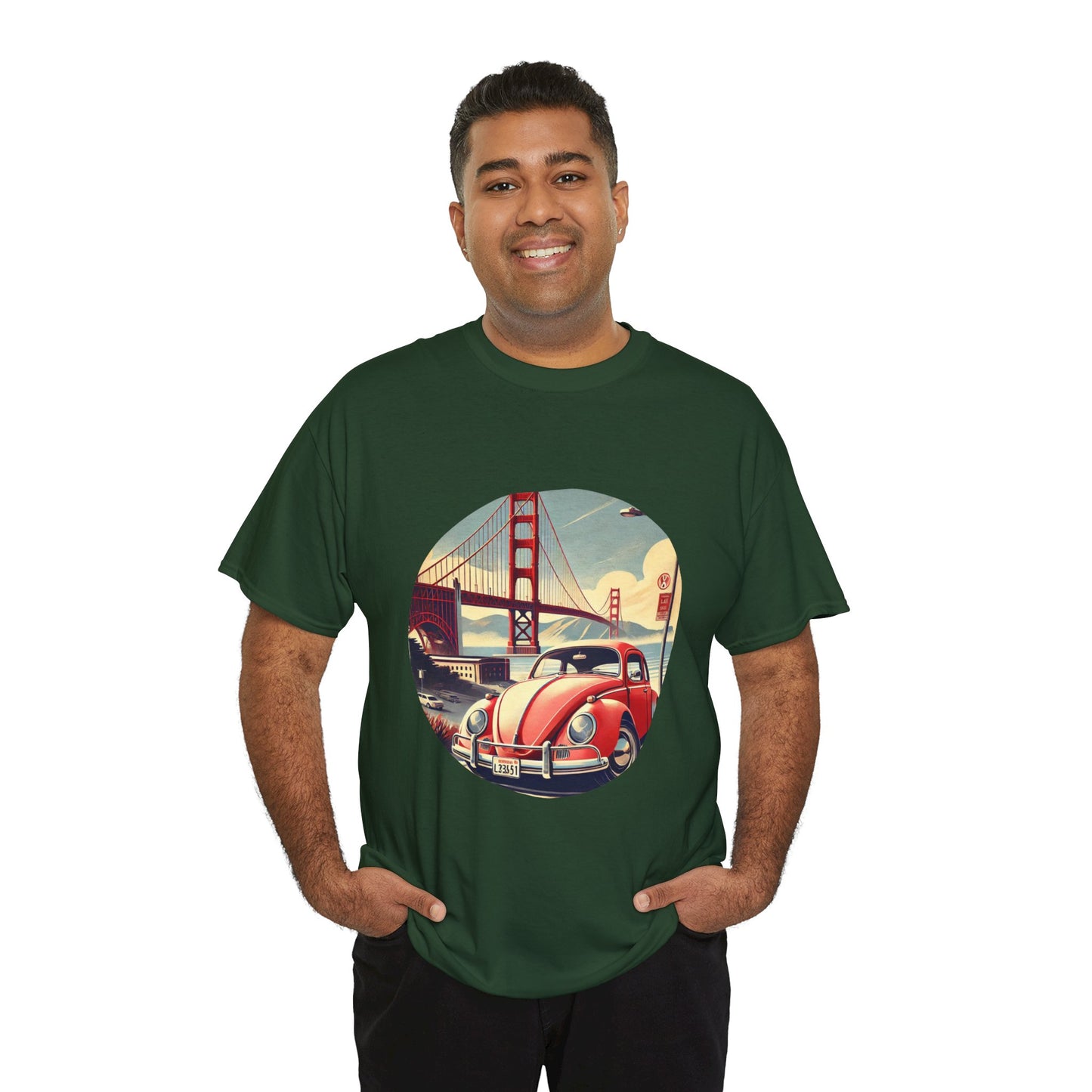 Golden Gate Cruiser VW T-Shirt, Retro San Francisco Vintage Car Design, Retro Car Vibes Unisex Heavy Cotton Tee, Graphic Tee, Vintage T-Shirt, Casual Wear, Gift for Car Lovers