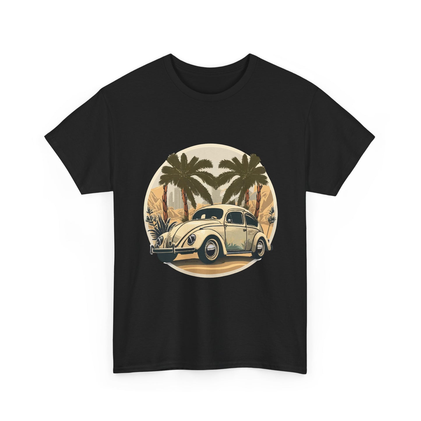 “Desert Palms Drive” Vintage VW T-shirt, Retro California Cruiser Design, Retro Car Art, Unisex Heavy Cotton Tee