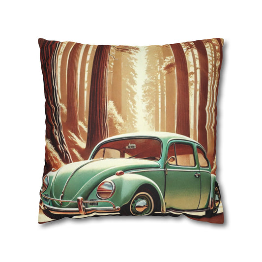 “Redwoods Run” Vintage VW Pillow, Retro Road Trip Throw Pillow, Vintage Car Forest Pillowcase | Home Decor, Gift for Car Lovers, Nature Vibes, Pillow Cover, Cozy Living Room Accents
