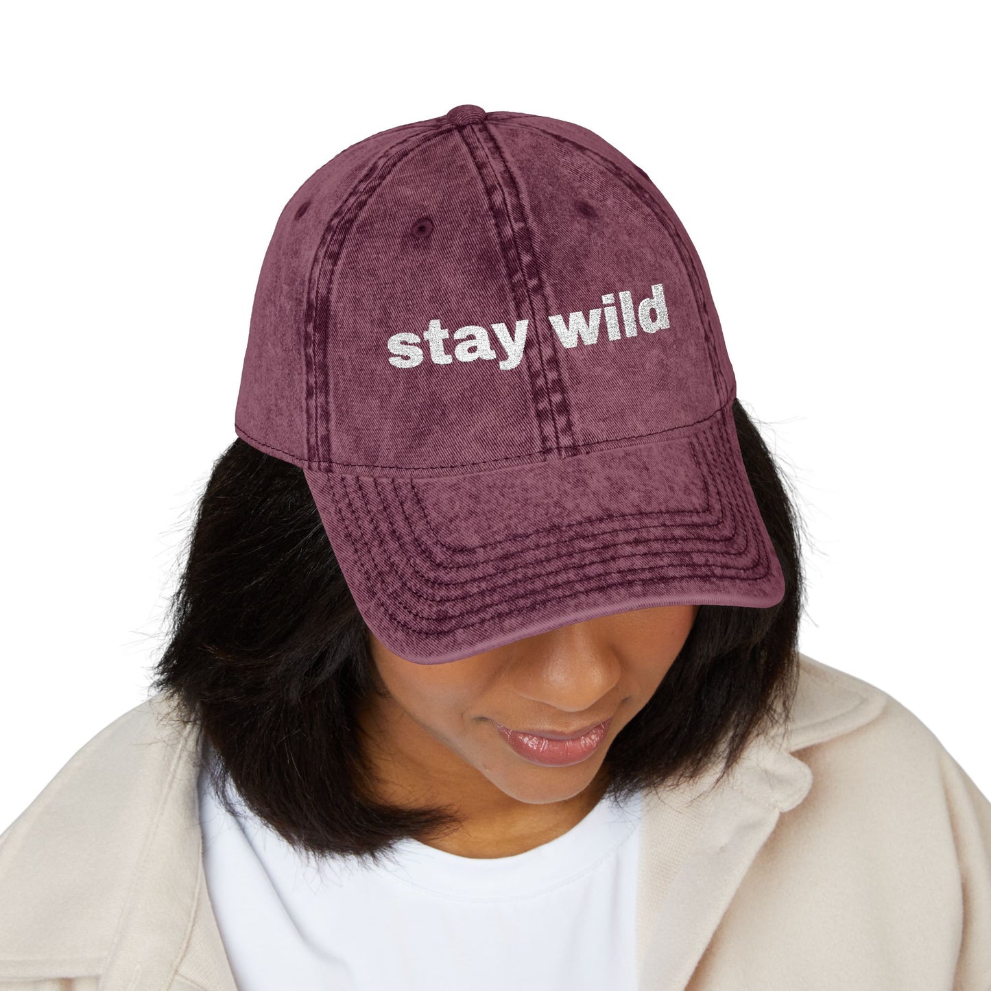 "Stay Wild" Vintage Embroidered Cap, Perfect for Outdoor Adventures, Gifts, Festivals, Casual Wear, Baseball Style