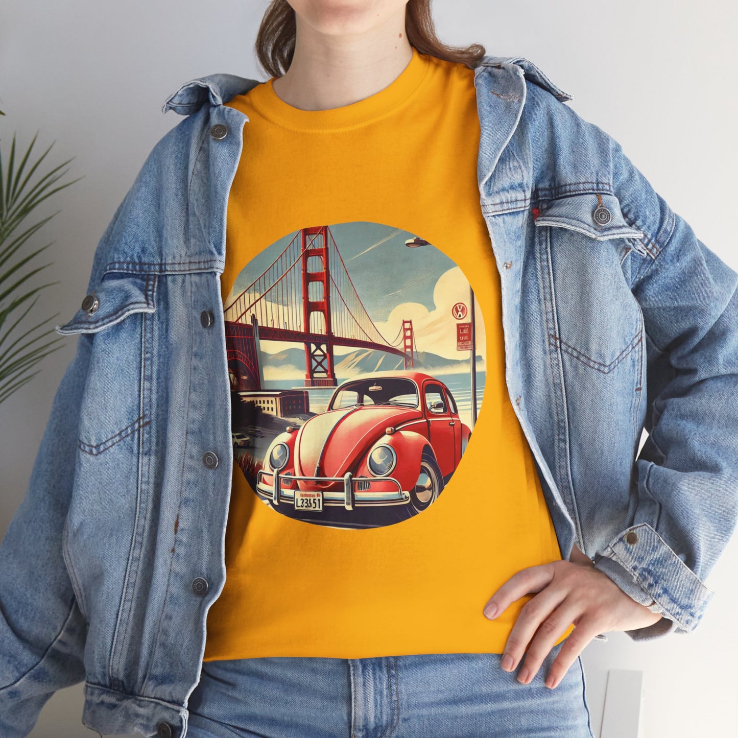 Golden Gate Cruiser VW T-Shirt, Retro San Francisco Vintage Car Design, Retro Car Vibes Unisex Heavy Cotton Tee, Graphic Tee, Vintage T-Shirt, Casual Wear, Gift for Car Lovers