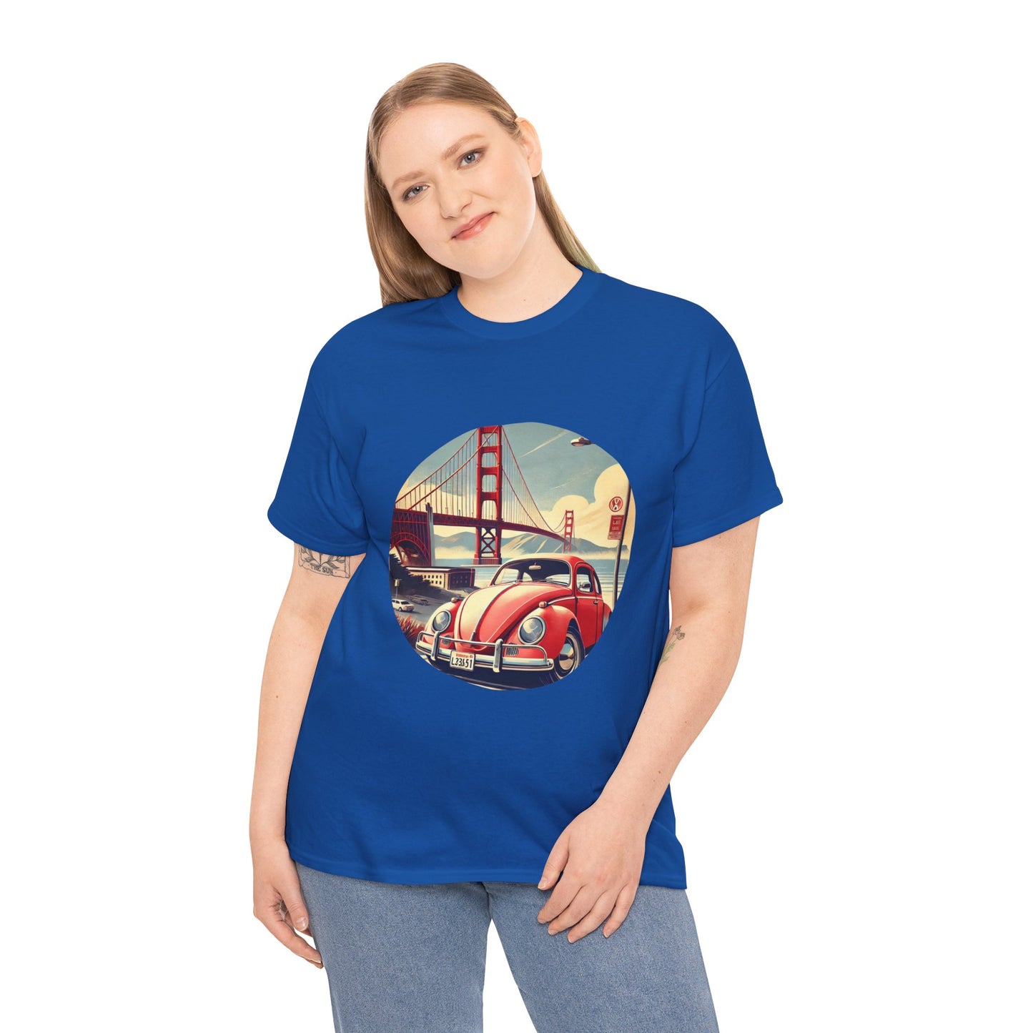 Golden Gate Cruiser VW T-Shirt, Retro San Francisco Vintage Car Design, Retro Car Vibes Unisex Heavy Cotton Tee, Graphic Tee, Vintage T-Shirt, Casual Wear, Gift for Car Lovers