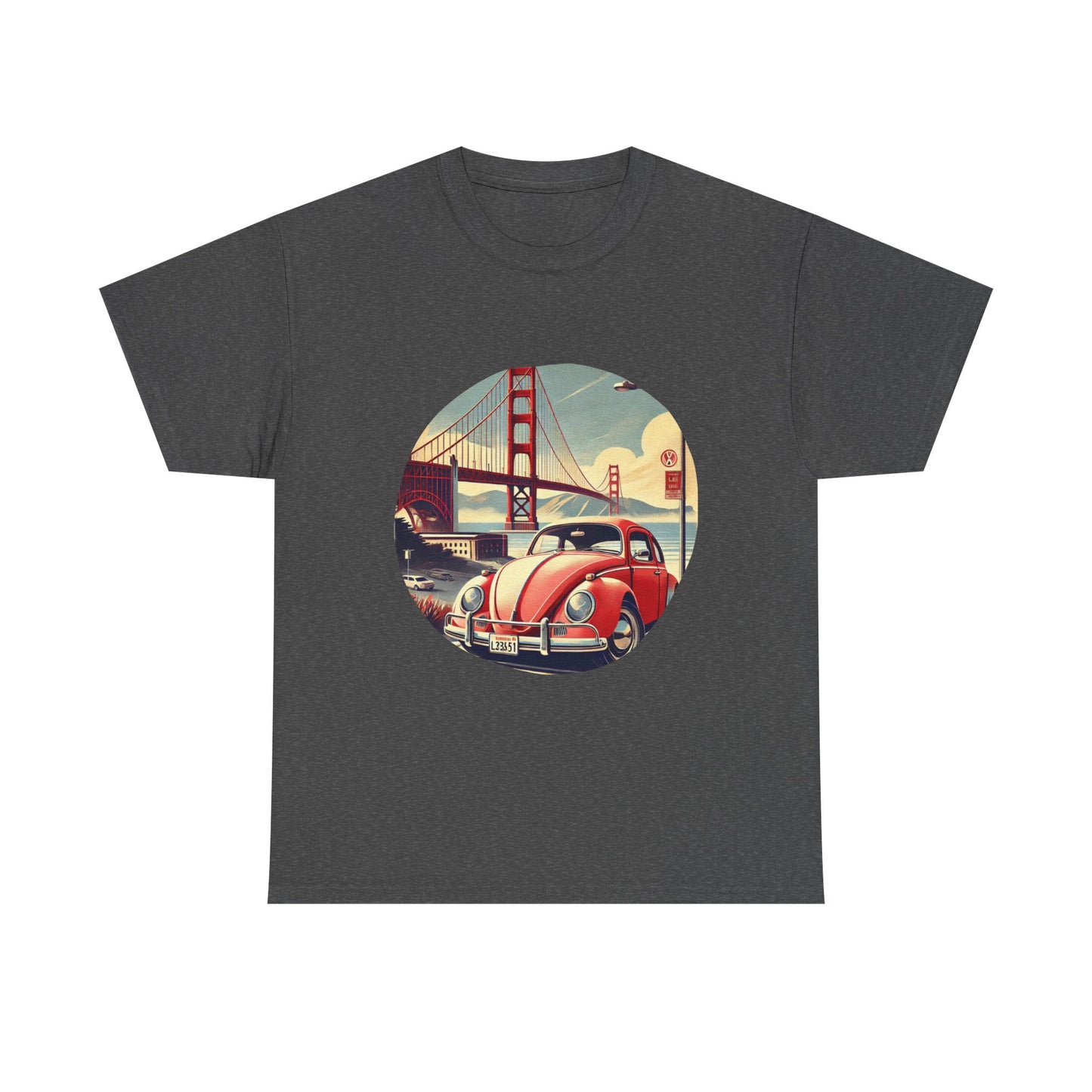 Golden Gate Cruiser VW T-Shirt, Retro San Francisco Vintage Car Design, Retro Car Vibes Unisex Heavy Cotton Tee, Graphic Tee, Vintage T-Shirt, Casual Wear, Gift for Car Lovers