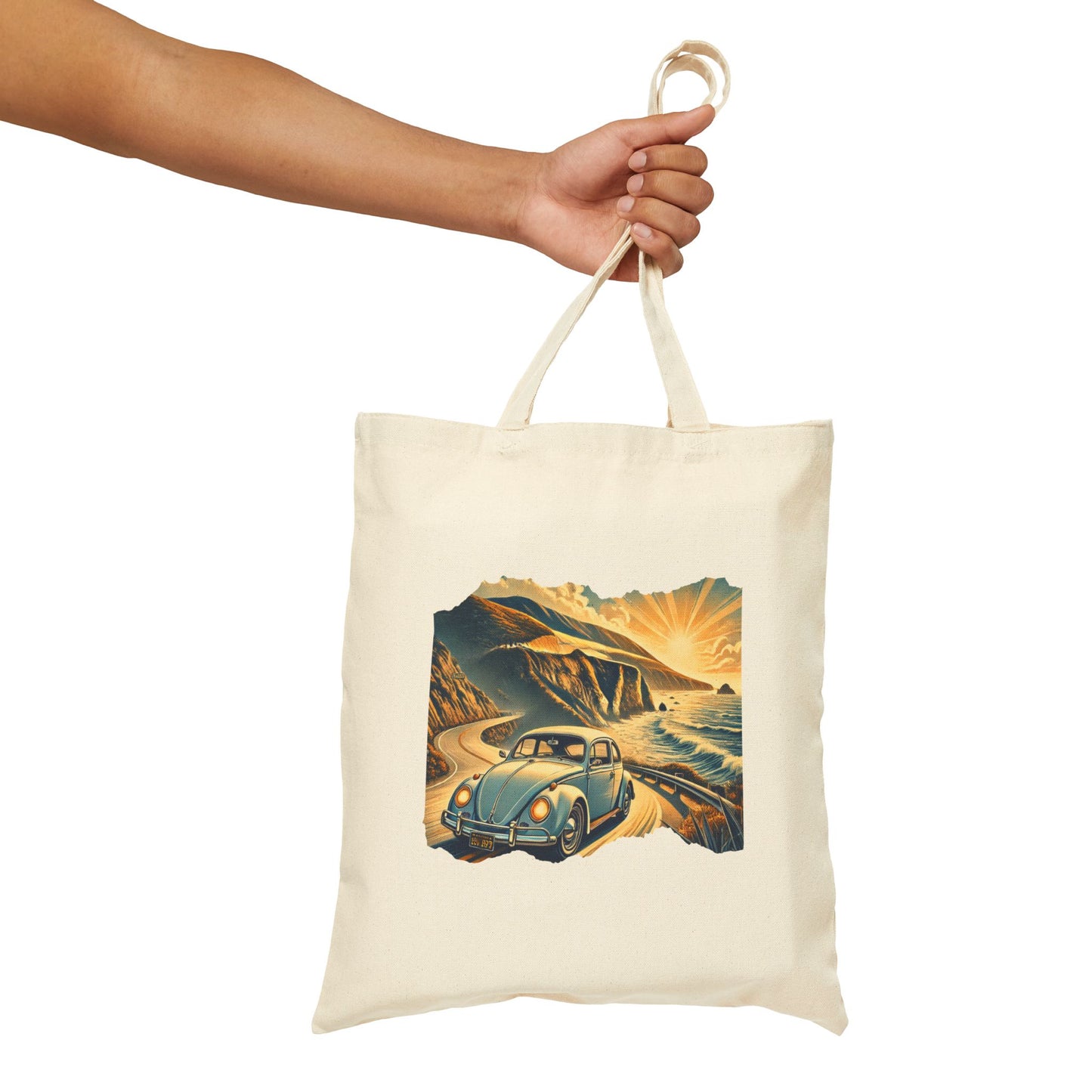 Coastal Cruise VW Tote Bag, Vintage Beach Cruiser Style, Vintage Car Adventure Cotton Canvas Tote Bag, Eco-Friendly Tote, Gift for Travelers, Beach Bag, Grocery Bag