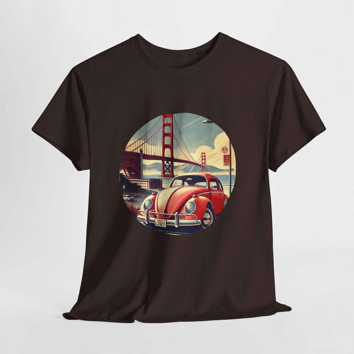 Golden Gate Cruiser VW T-Shirt, Retro San Francisco Vintage Car Design, Retro Car Vibes Unisex Heavy Cotton Tee, Graphic Tee, Vintage T-Shirt, Casual Wear, Gift for Car Lovers