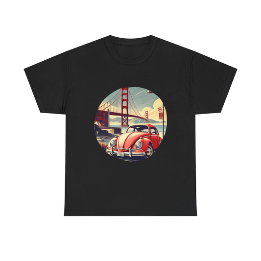 Golden Gate Cruiser VW T-Shirt, Retro San Francisco Vintage Car Design, Retro Car Vibes Unisex Heavy Cotton Tee, Graphic Tee, Vintage T-Shirt, Casual Wear, Gift for Car Lovers
